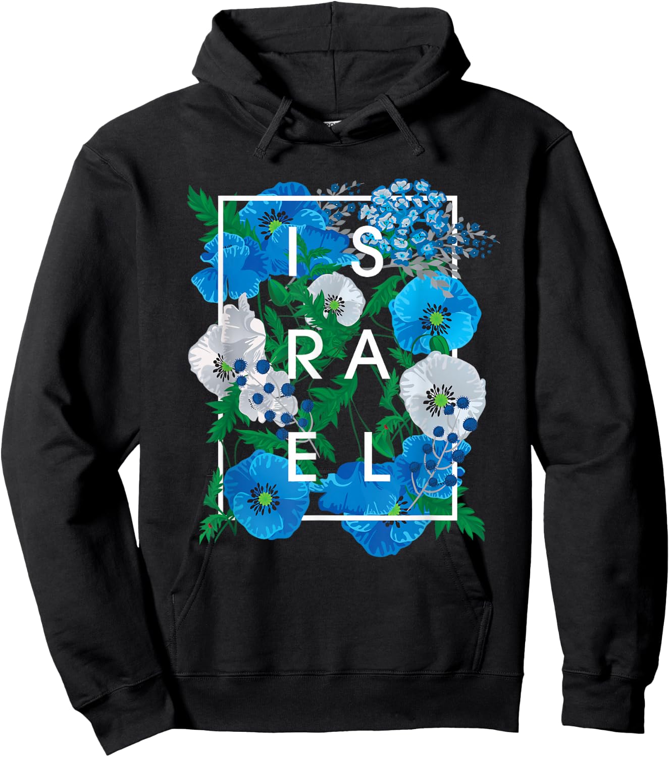 Flowers of Israel Word Art - Israeli Pride Hoodie - Hoodie | Black