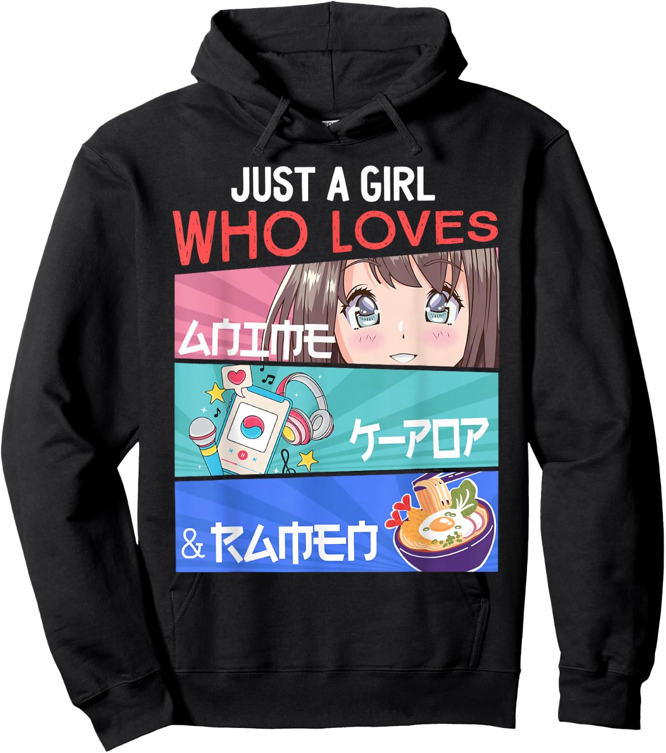 Just A Girl Who Loves Anime K-Pop Ramen KPop Lover Kawaii Hoodie - Hoodie | Black