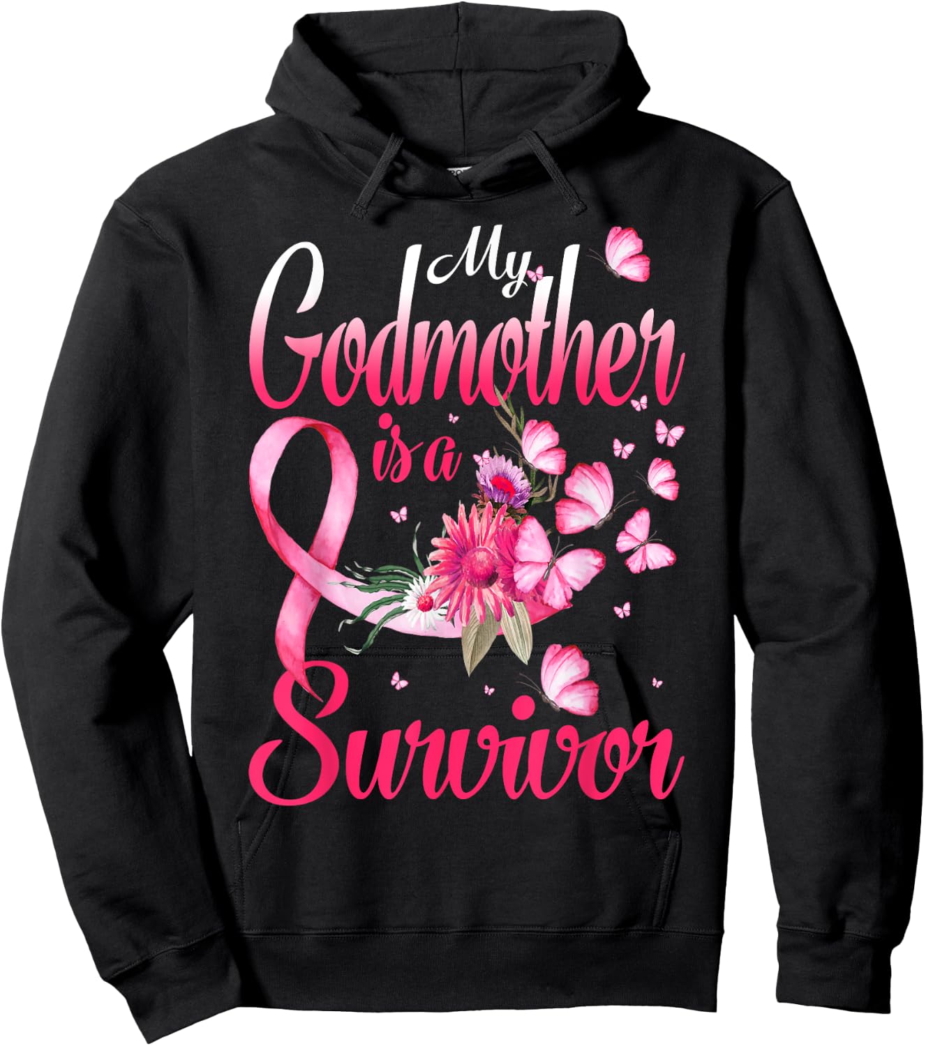 My Godmother Is A Survivor Butterfly Breast Cancer Awareness Hoodie - Hoodie | Black