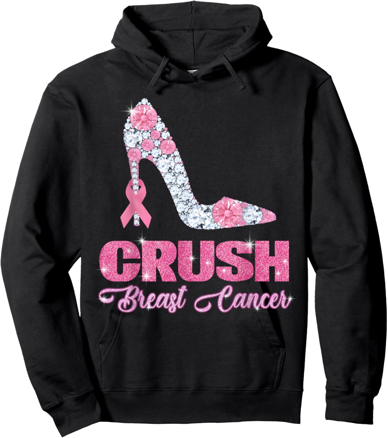 Crush Breast Cancer Bling Pink Ribbon Awareness October Gift Hoodie - Hoodie | Black