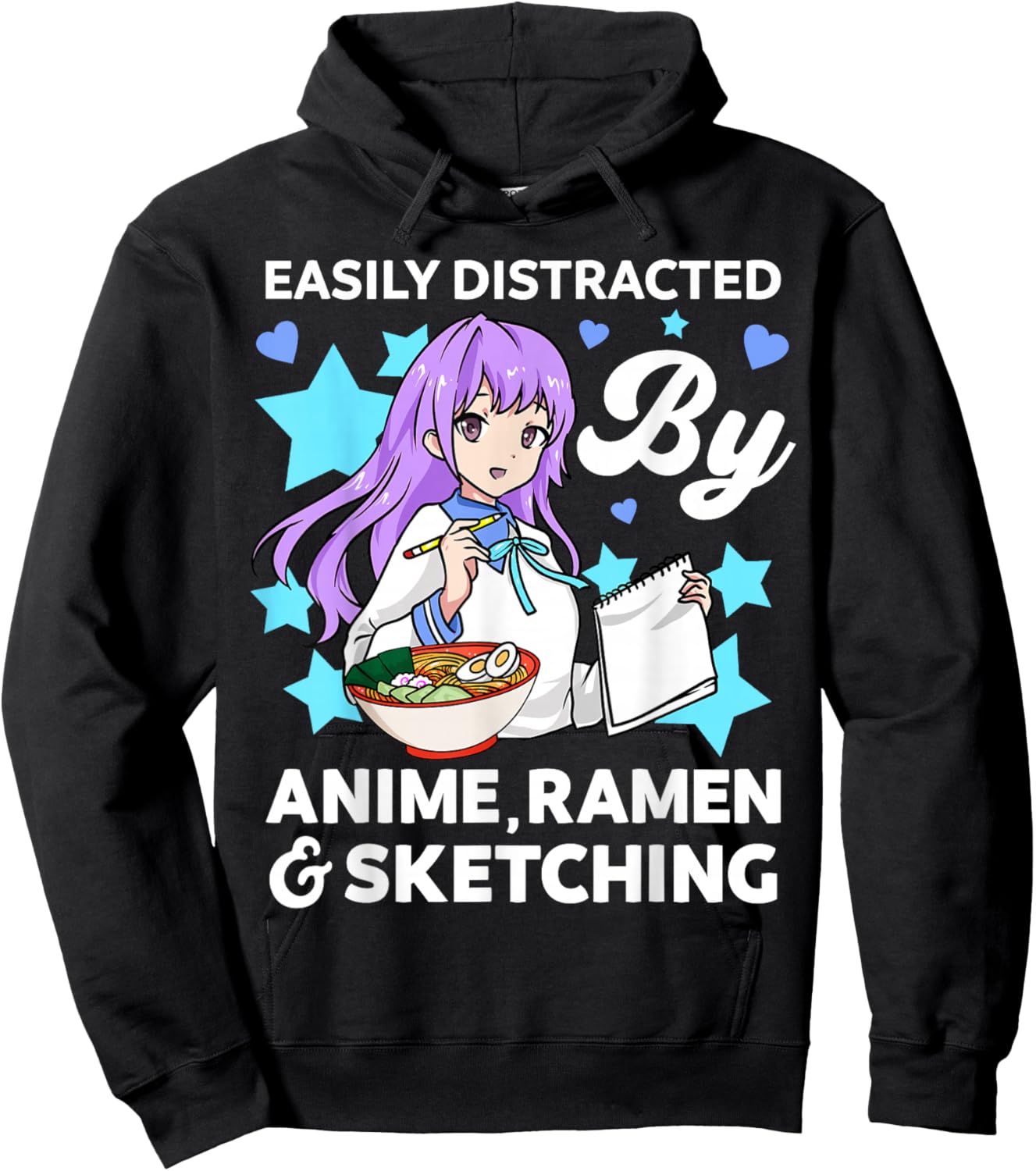 Easily Distracted By Anime Ramen and Sketching Drawing Art Hoodie - Hoodie | Black