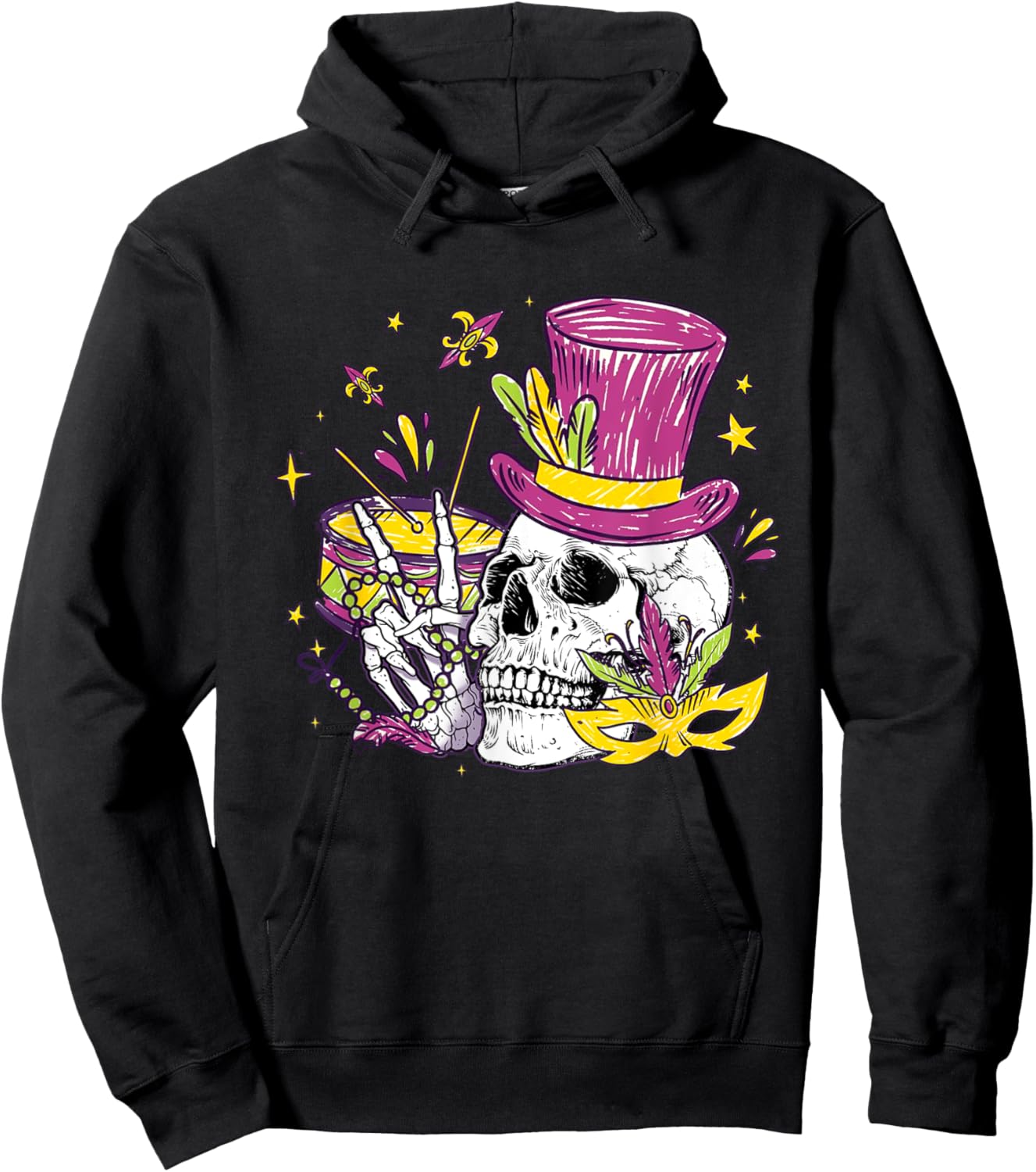 Funny Sugar Skull Mardi Gras Party Apparel Men Women Kids Hoodie - Hoodie | Black