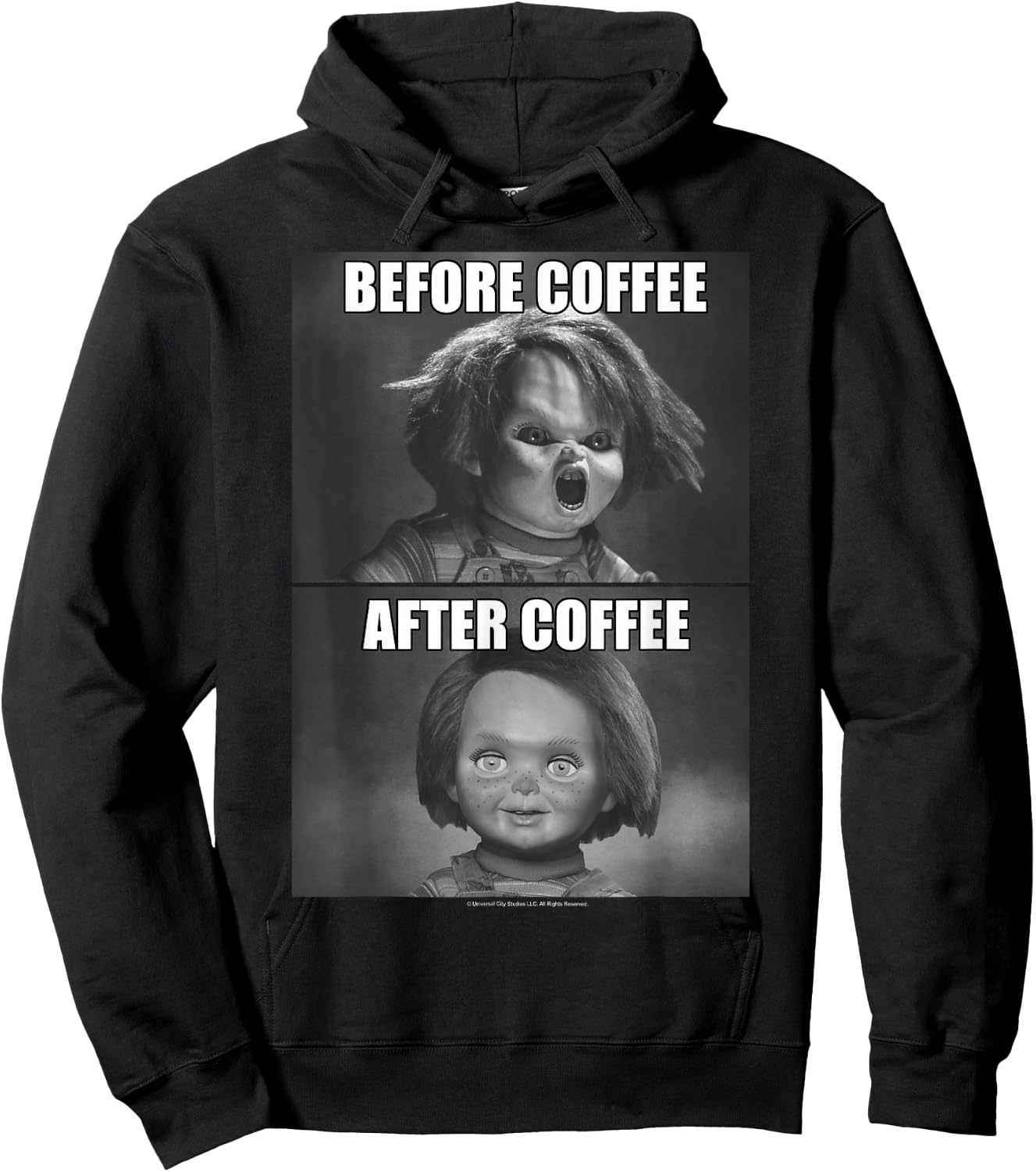 Child's Play Chucky Before Coffee After Coffee Hoodie - Hoodie | Black