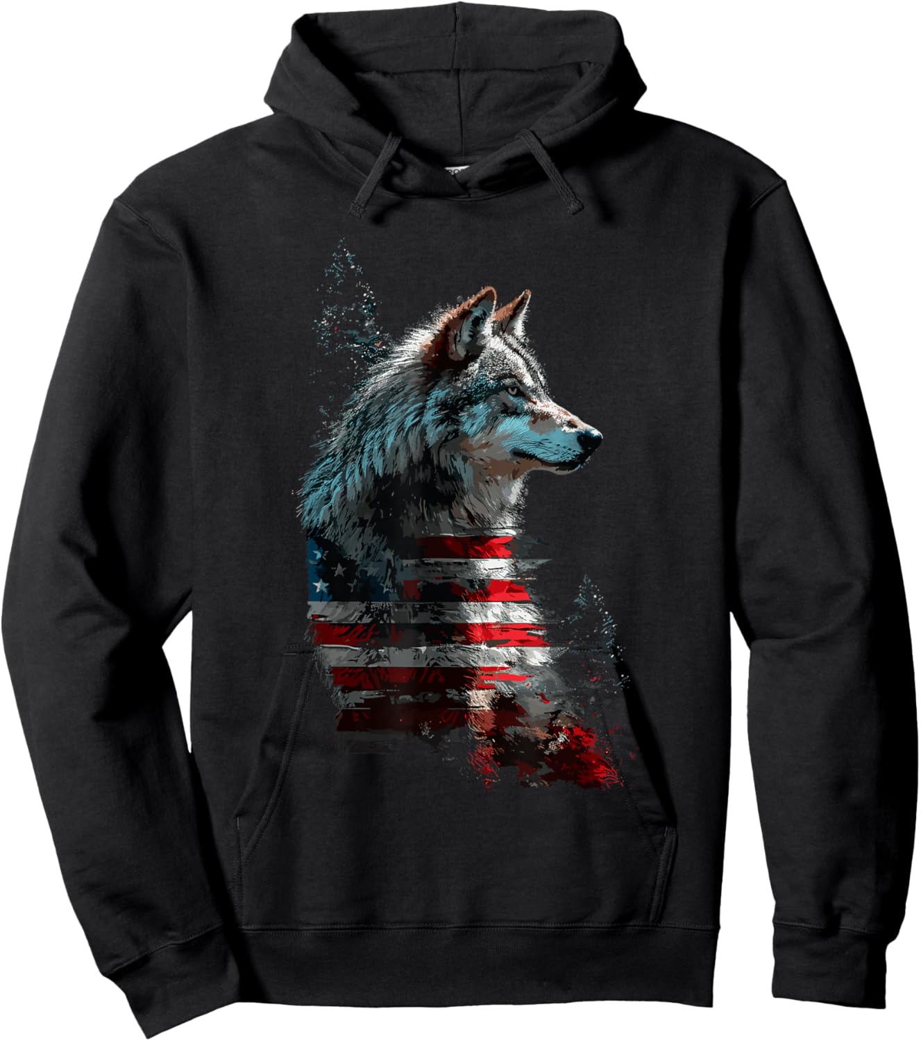 Wolf Outfit Patriotic Wolves 4th Of July USA American Flag Women Men Hoodie - Hoodie | Black