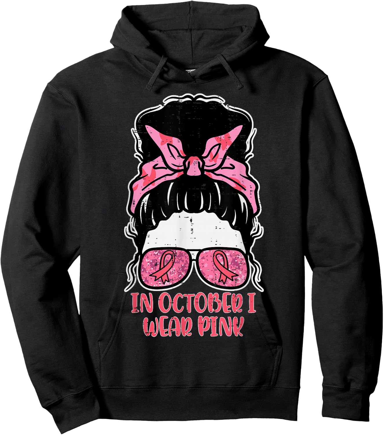 October We Wear Pink Hairbun Breast Cancer Awareness Women Hoodie - Hoodie | Black