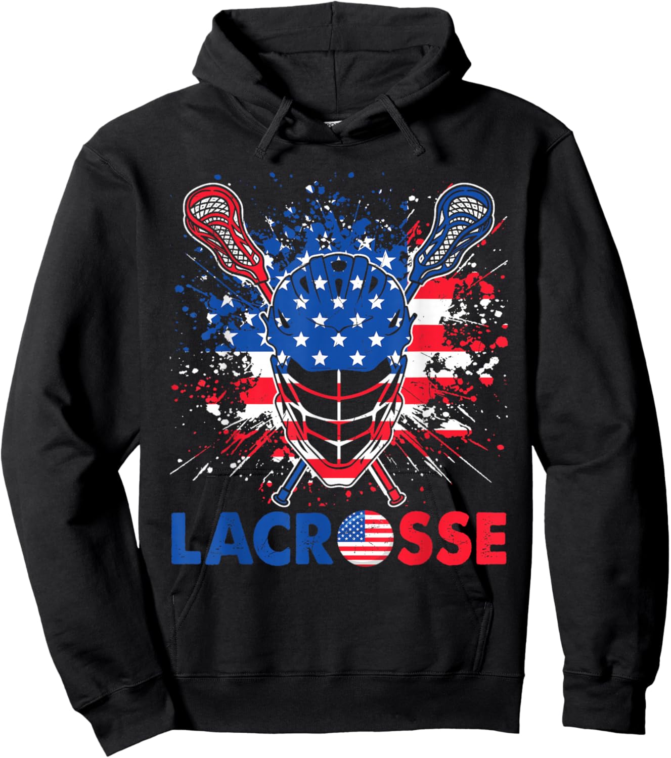 Lacrosse USA Flag Lax Helmet Sticks 4th Of July Hoodie - Hoodie | Black