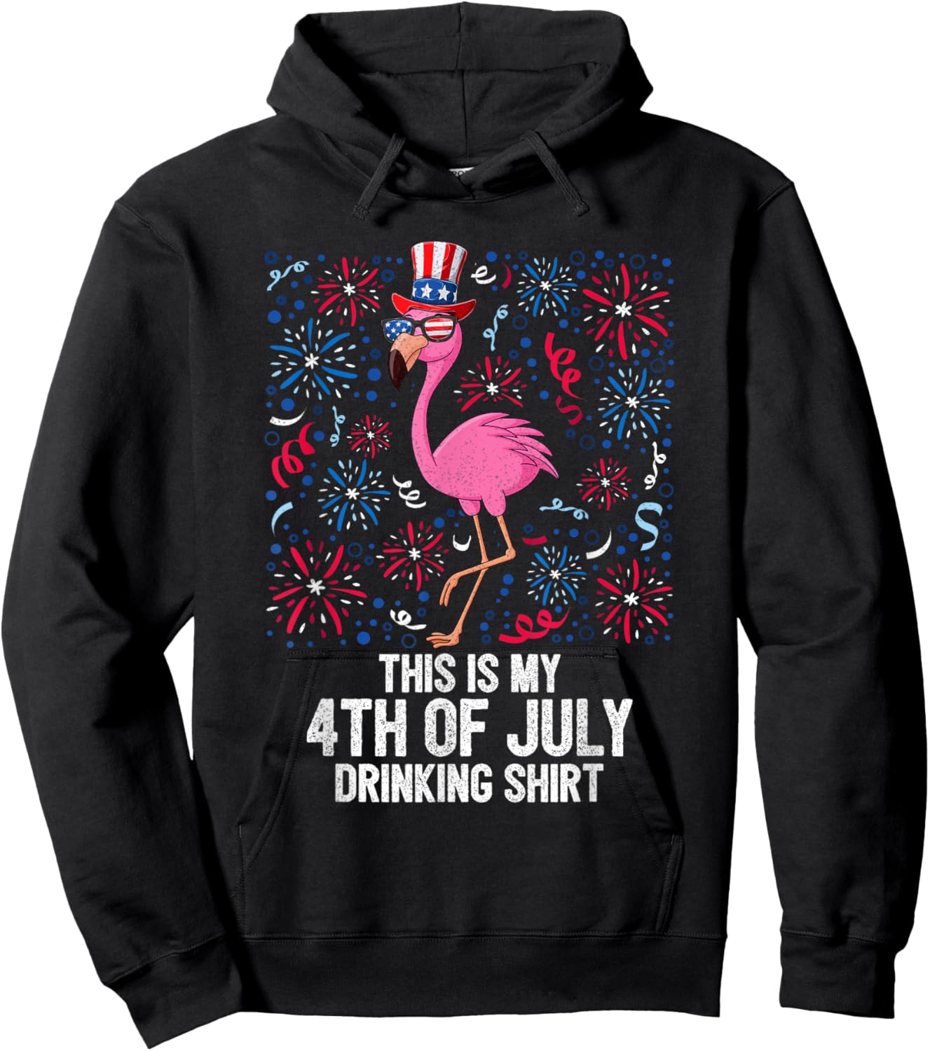 This Is My 4th Of July Drinking Shirt Flamingo American Flag Hoodie - Hoodie | Black