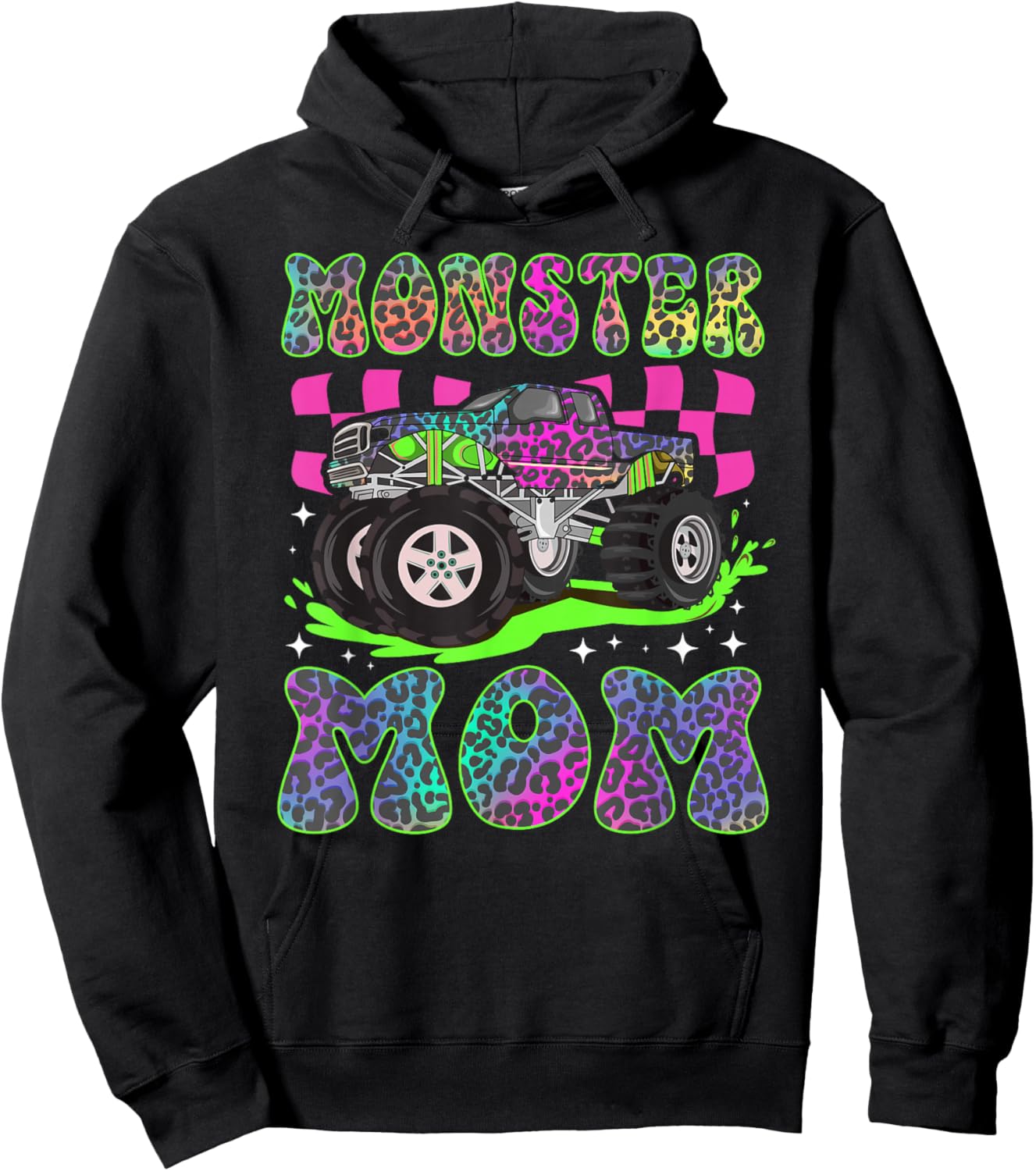 Monster Mom Groovy Monster Truck Mom Monster Truck Mother Hoodie - Hoodie | Black