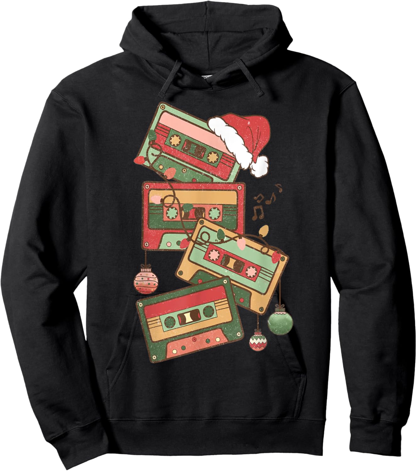 80 Christmas Cassette Tape Pencil 1980 Retro Throwback Music Hoodie - Hoodie | Black