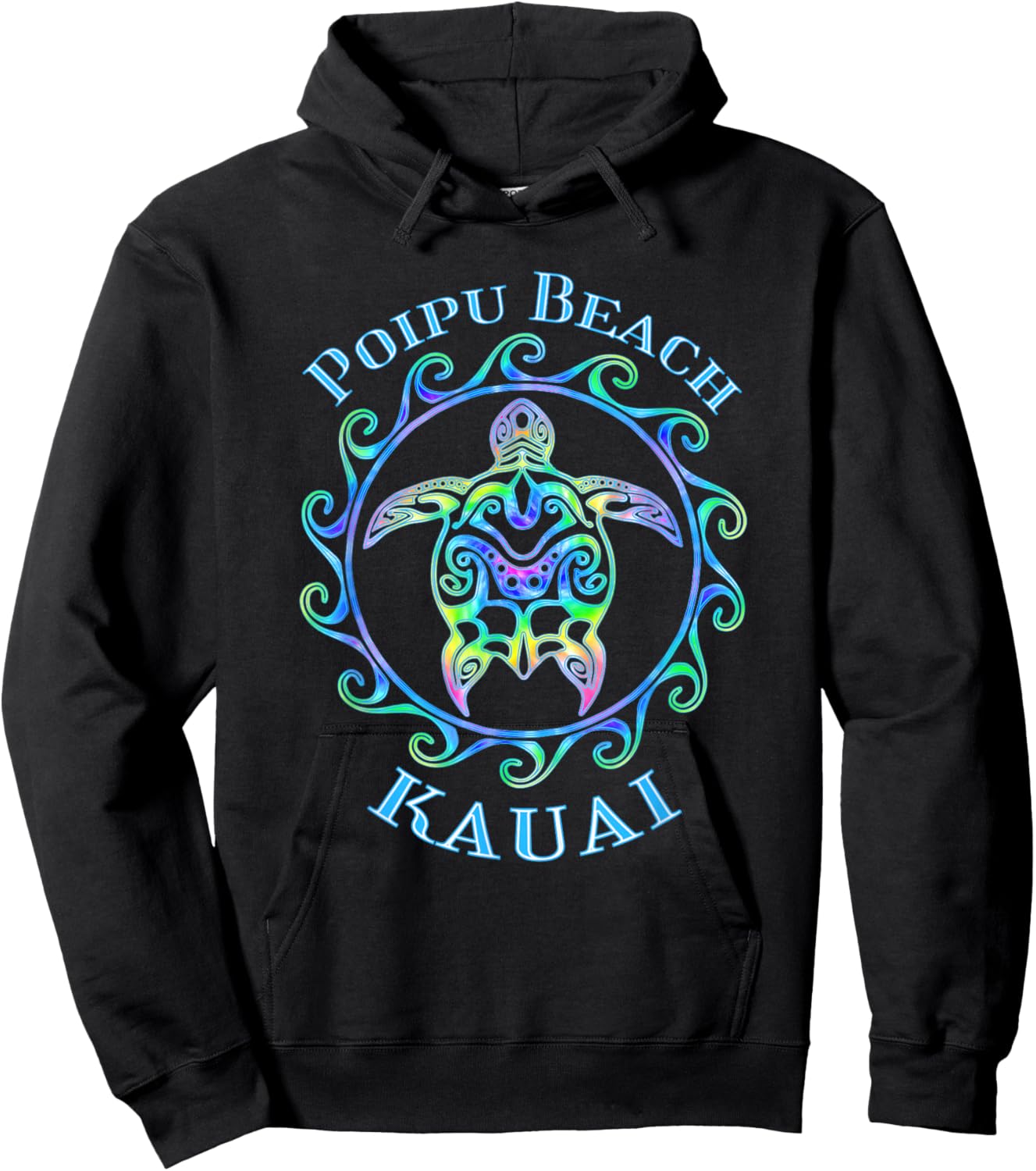 Poipu Beach Kauai Hawaii Vacation Colorful Turtle Hoodie - Hoodie | Black