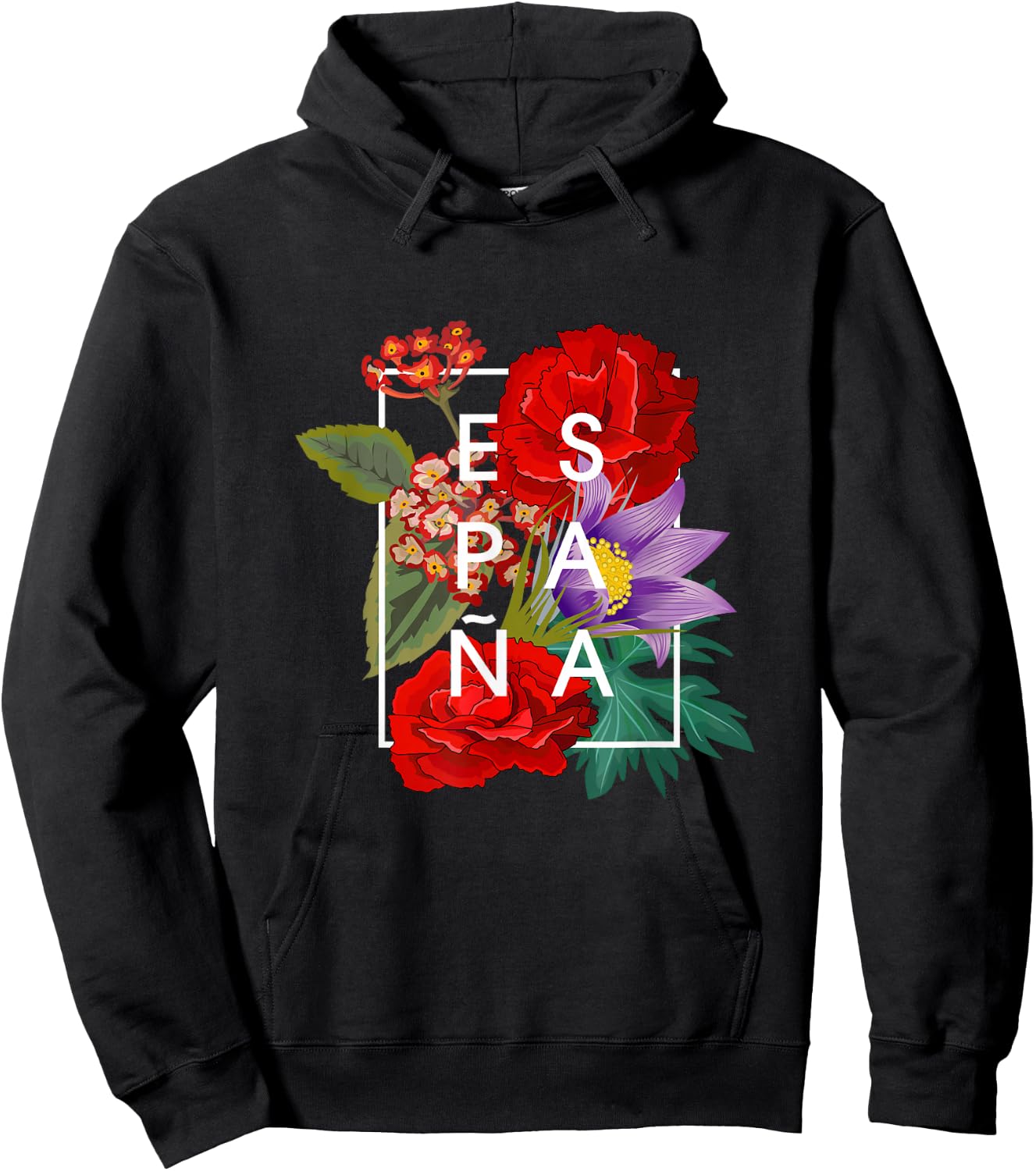 Flowers of España - Spain Word Art - Spanish Pride Hoodie - Hoodie | Black