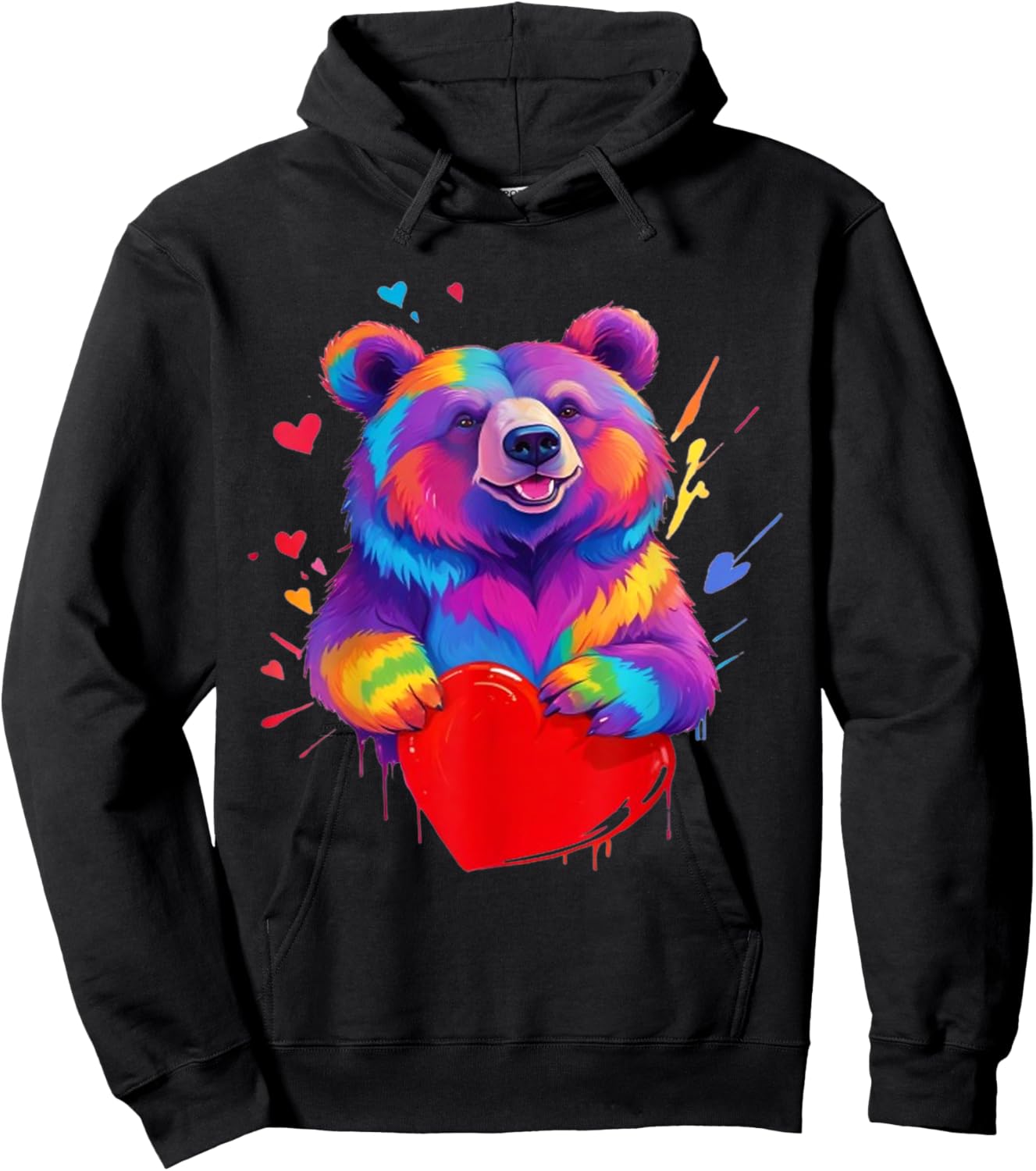Bear Shirt - Colorful Grizzly Bear Heart Graphic Hoodie - Hoodie | Black
