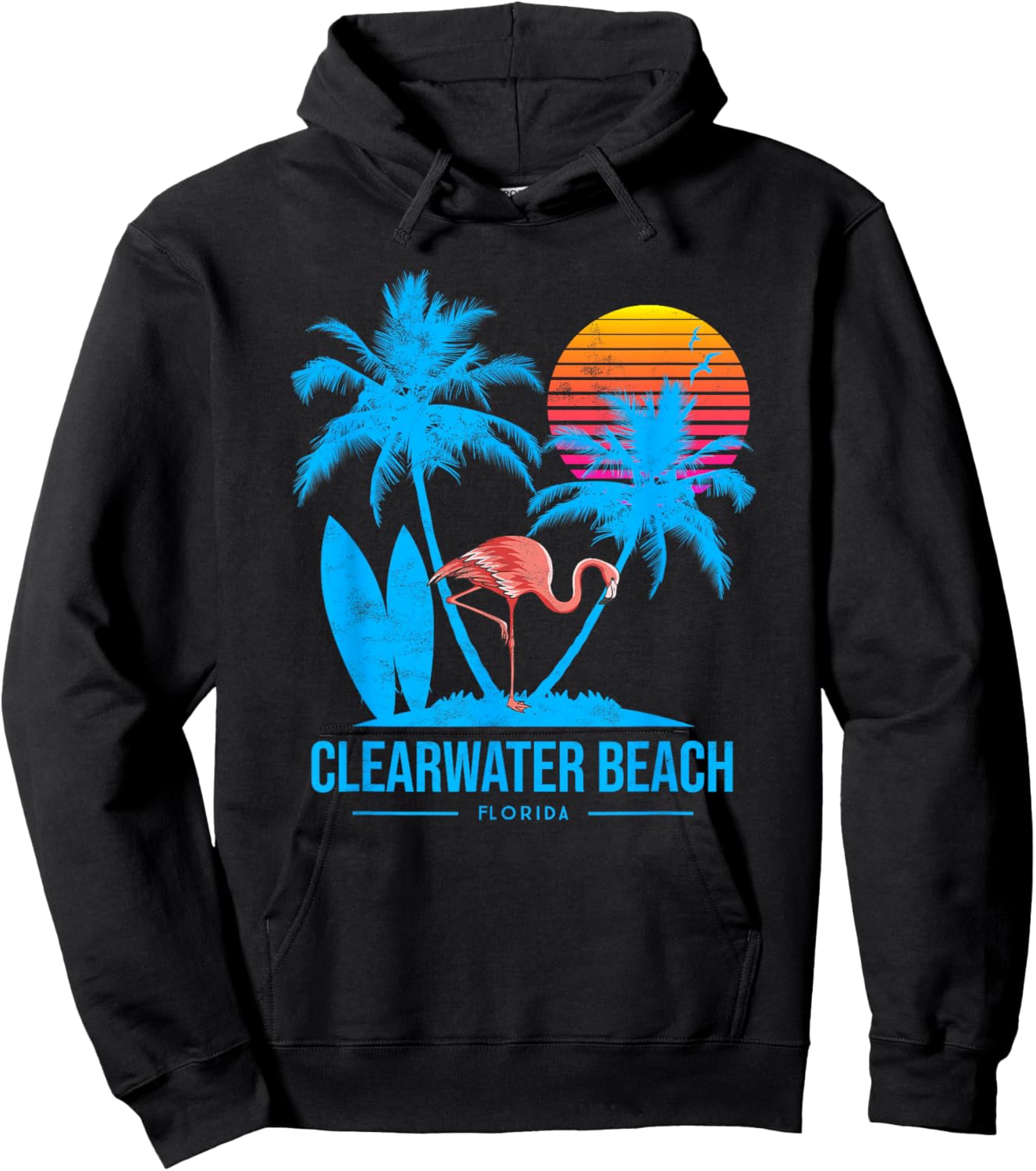 Clearwater beach. Flamingo and palm trees tropical sunset Hoodie - Hoodie | Black