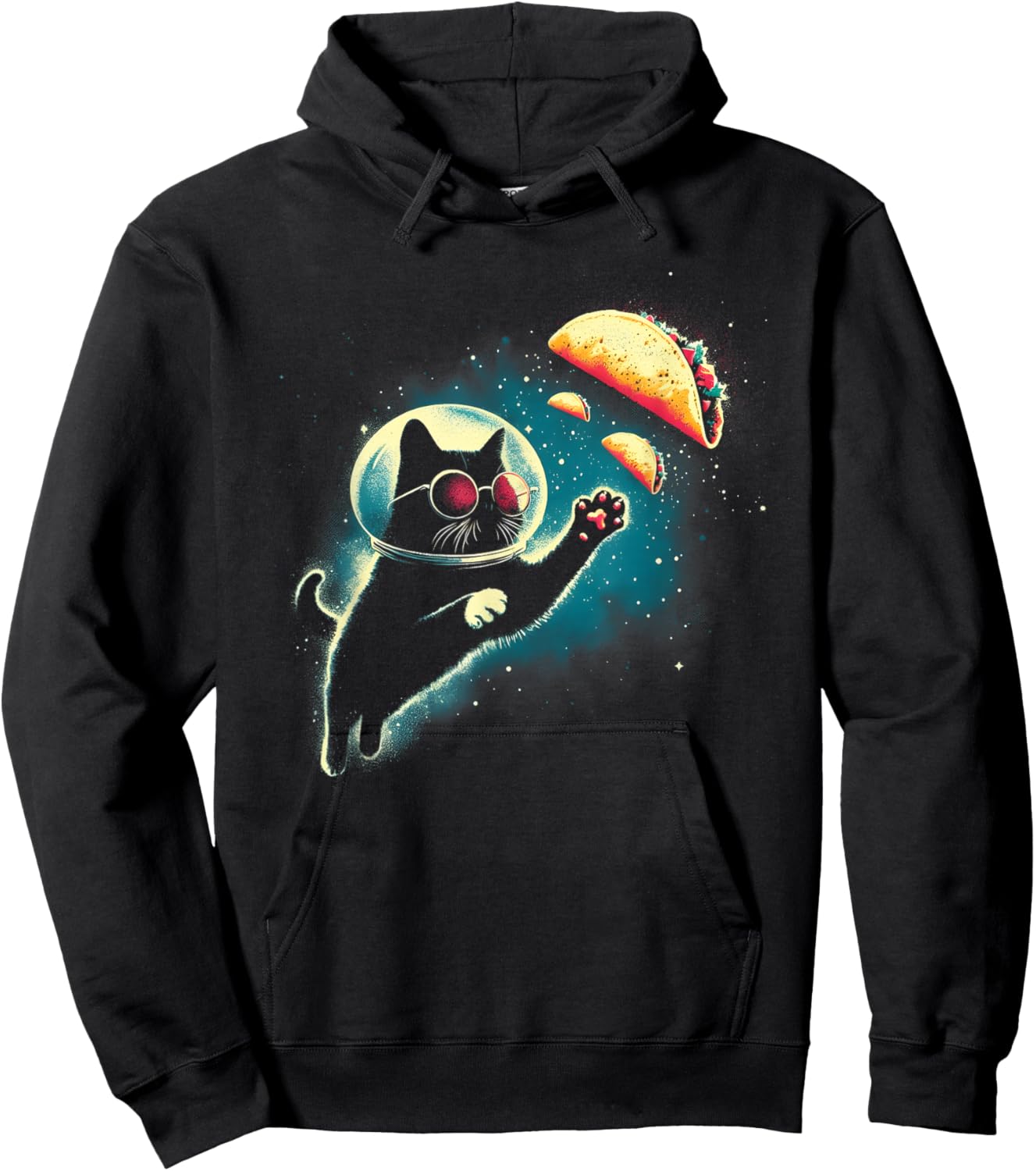 Cat In Space Grabs Tacos - Funny Kitten Space Taco Lover Hoodie - Hoodie | Black