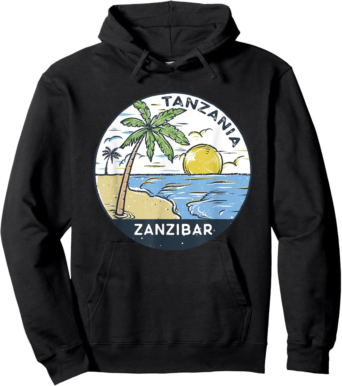 Zanzibar Tanzania Illustrated Ocean Beach Vintage Women Kids Hoodie - Hoodie | Black
