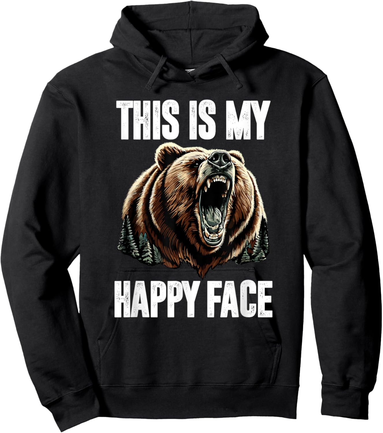 This Is My Happy Face Bear Funny Grizzly Forest Hunting Hoodie - Hoodie | Black