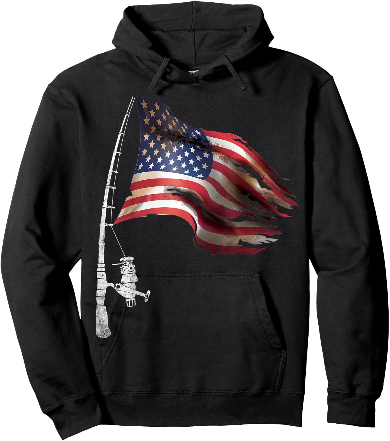 Fishing American Flag Fisherman Patriotic Day 4th of July Hoodie - Hoodie | Black