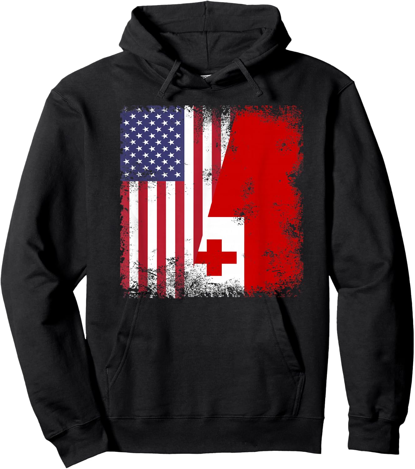 Half Tongan Flag | Vintage Tonga USA Gift Hoodie - Hoodie | Black
