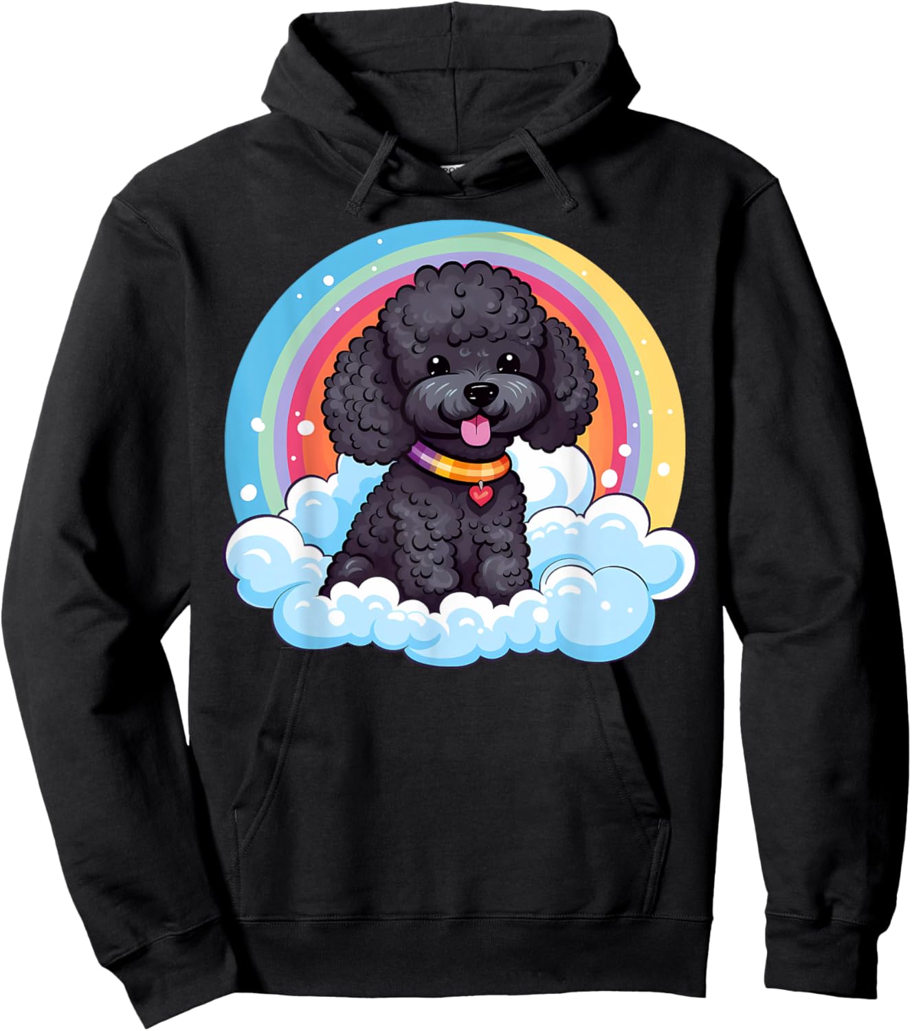 Cute Black Poodle Rainbow Cloud Puppy Dog Kawaii Animals Women Kids Hoodie - Hoodie | Black