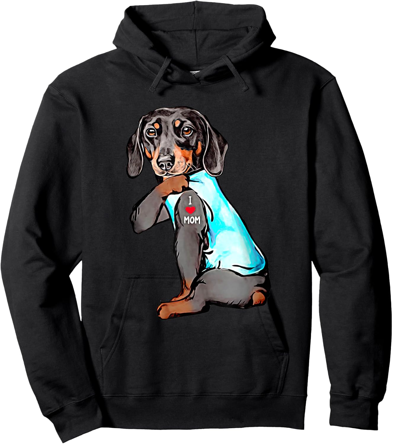 Funny Dachshund Dog Tattoo I Love Mom Dogmom Gift Hoodie - Hoodie | Black