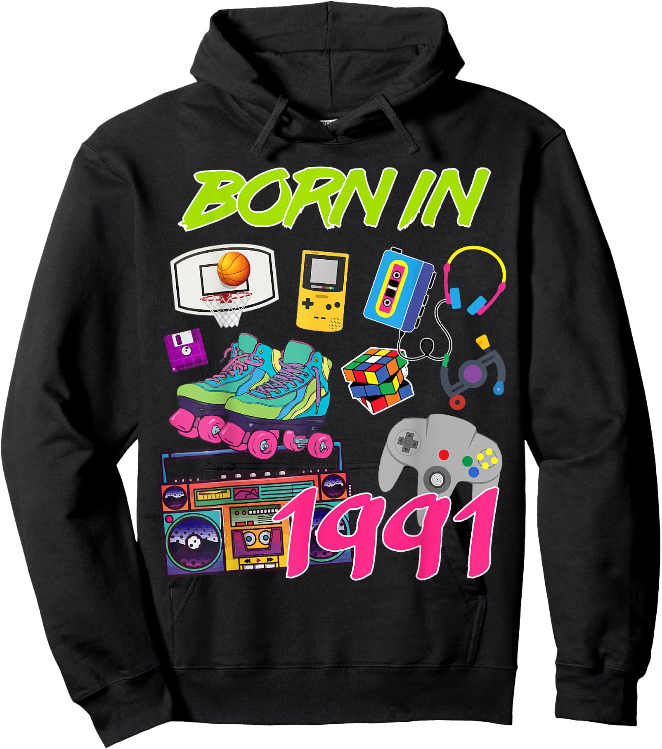 Retro Born In 1991 29th Birthday Hoodie - Hoodie | Black