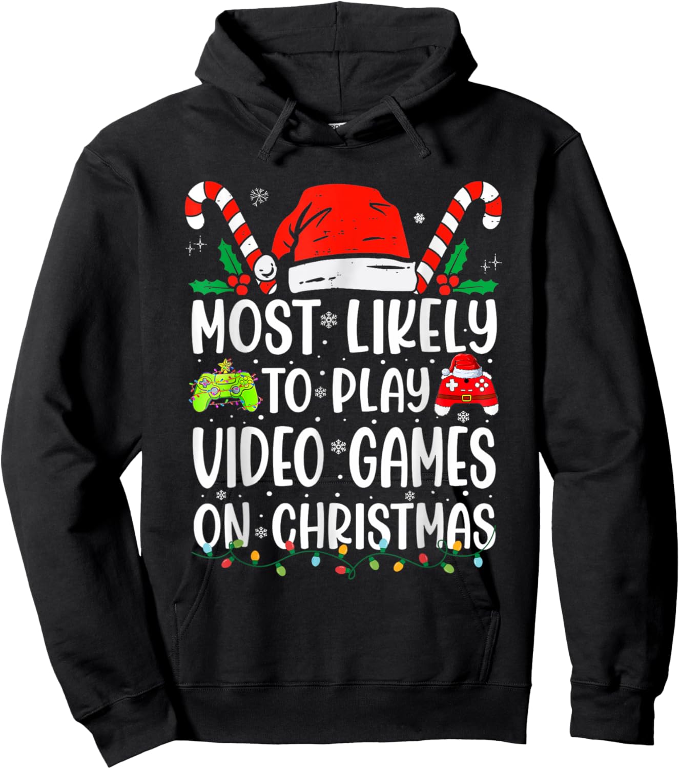 Most Likely To Play Video Game On Christmas Santa Gaming Hoodie - Hoodie | Black