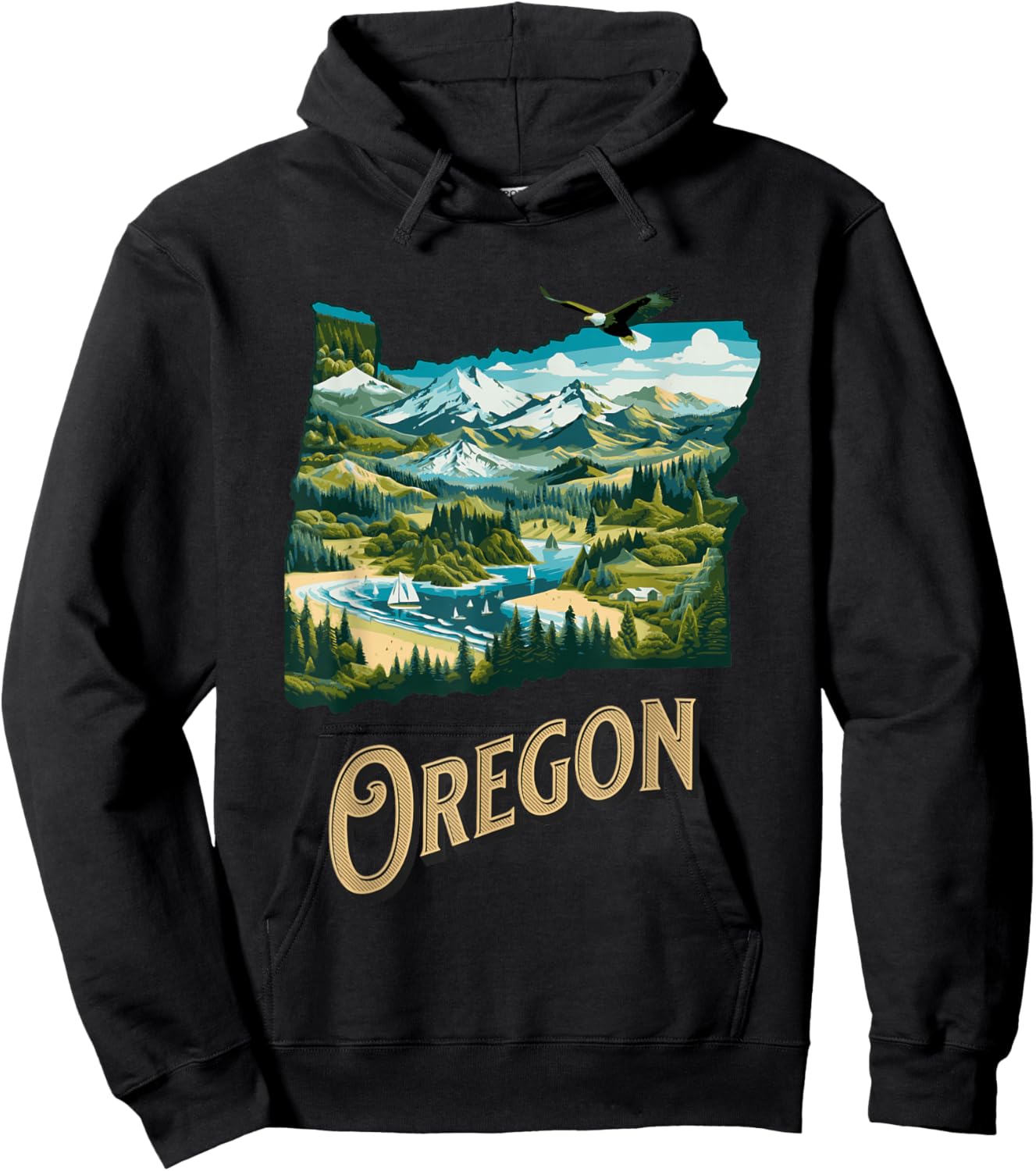 Oregon State PNW Nature Mt Hood Columbia River Eagle Forest Hoodie - Hoodie | Black