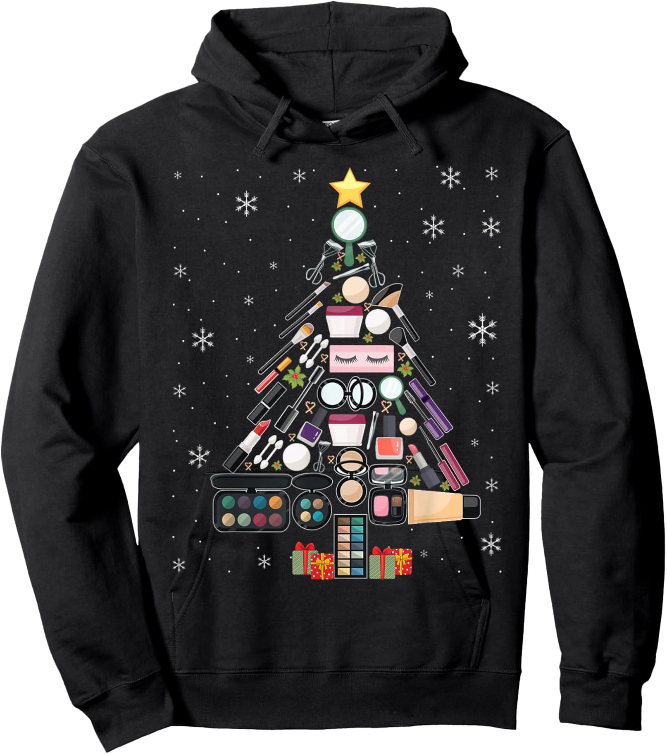 Makeup Artist Christmas Tree Merry Christmas Beautician Hoodie - Hoodie | Black