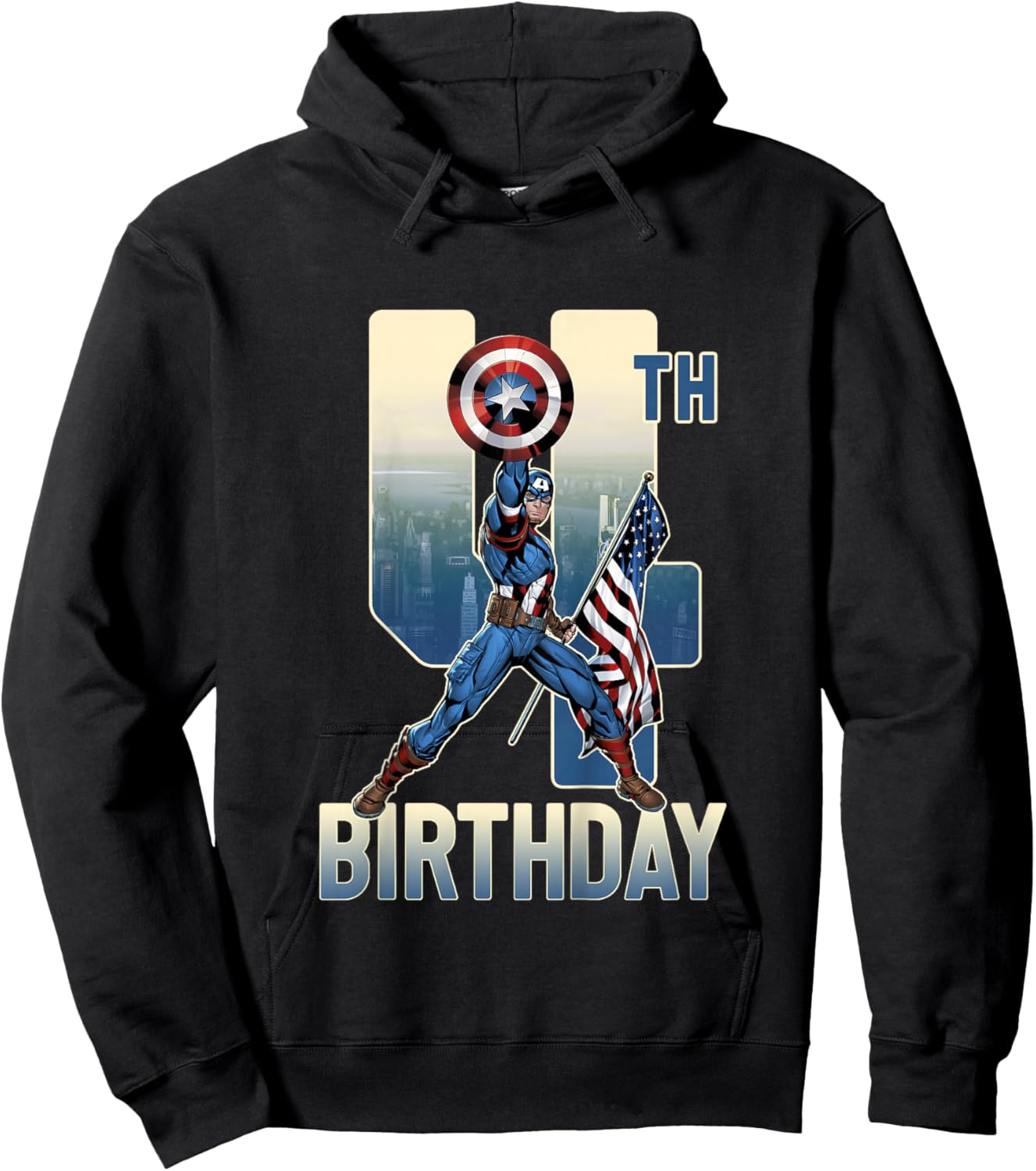 Kids Marvel Avengers Classic Captain America Epic 4th Birthday Hoodie - Hoodie | Black