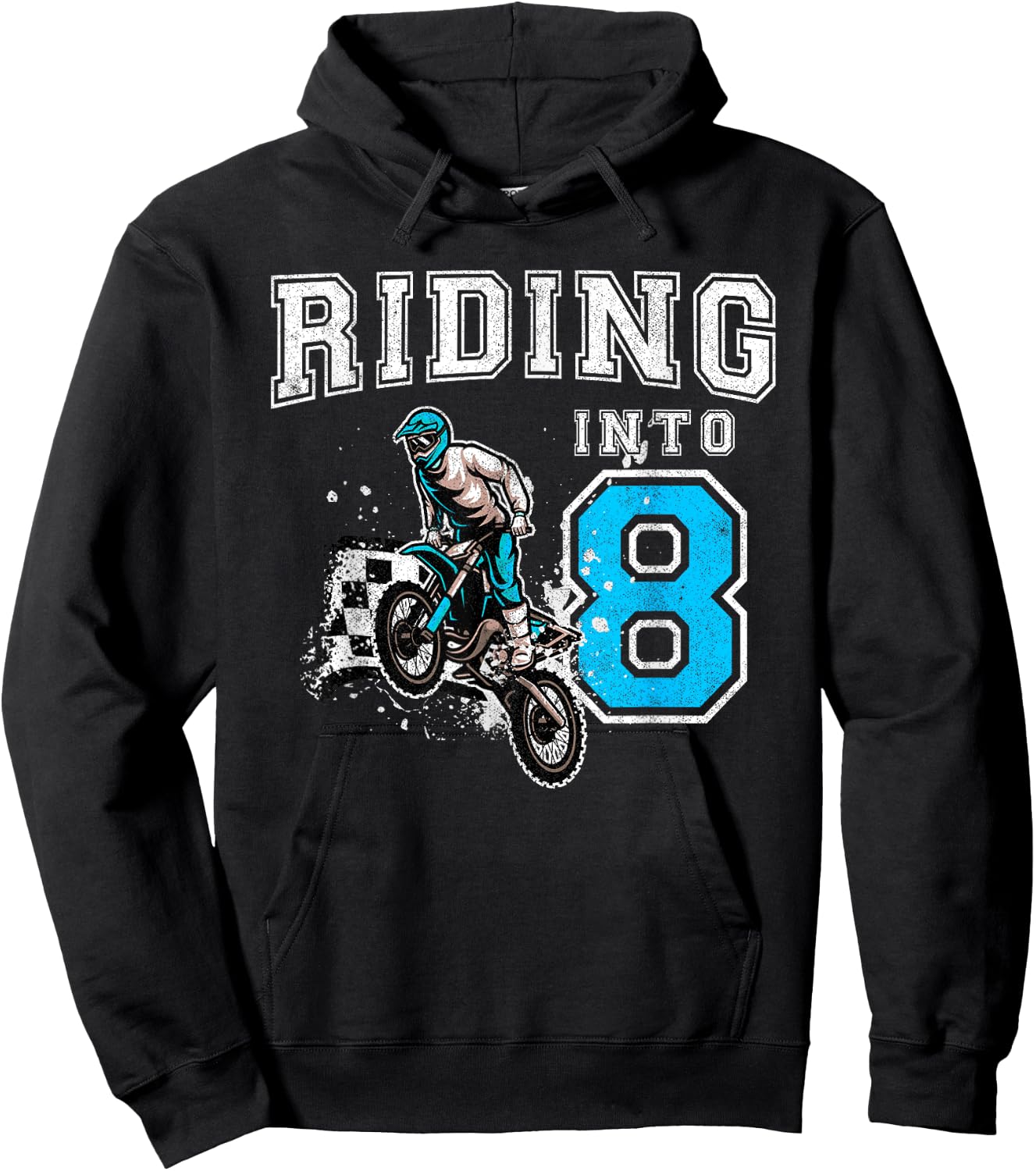 Riding Into 8 Years Old 8th Birthday Boy Dirt Bike Party Hoodie - Hoodie | Black