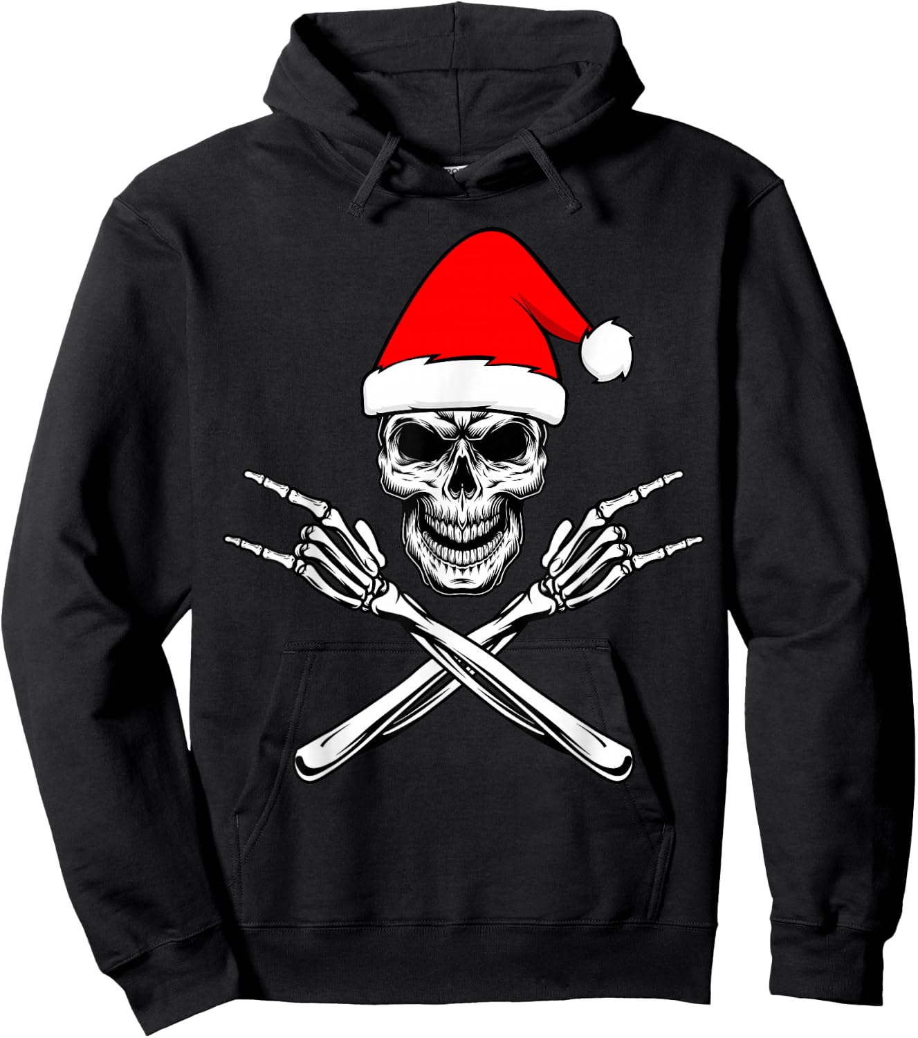 Christmas Crazy Rock and Roll Skeleton Skull Retro Funny Hoodie - Hoodie | Black