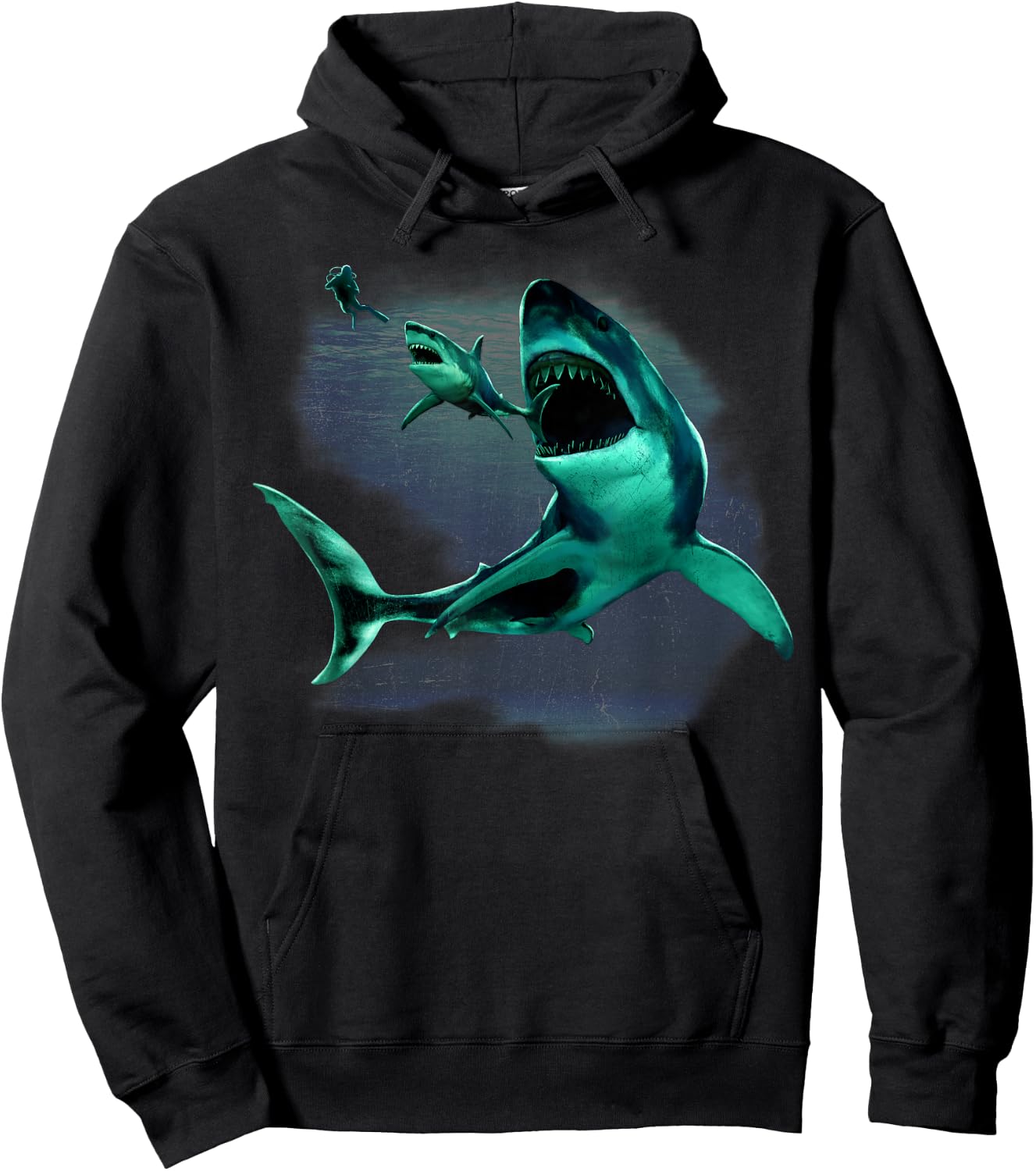 Scuba Diver, Great White Shark & Megalodon Shark Diving Hoodie - Hoodie | Black