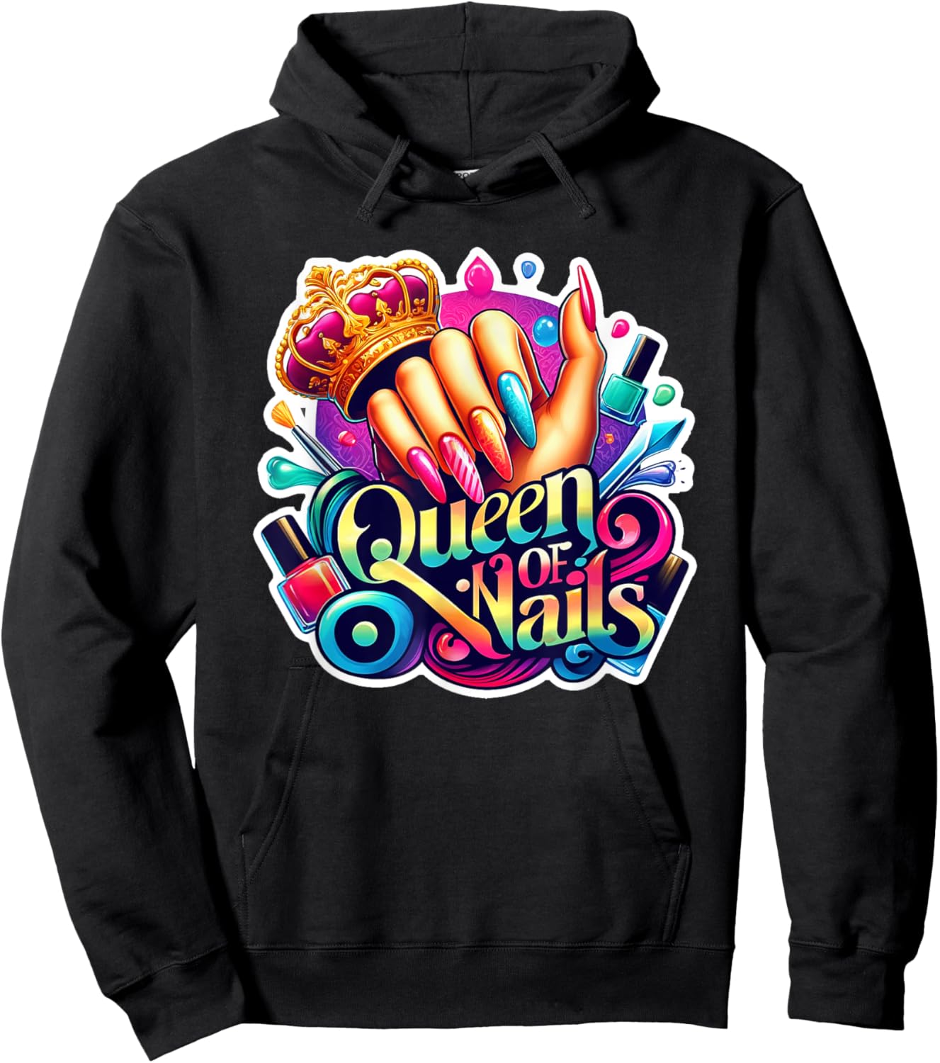 Nail Tech Polish Queen of Nails - Manicure Spa Travel Hoodie - Hoodie | Black