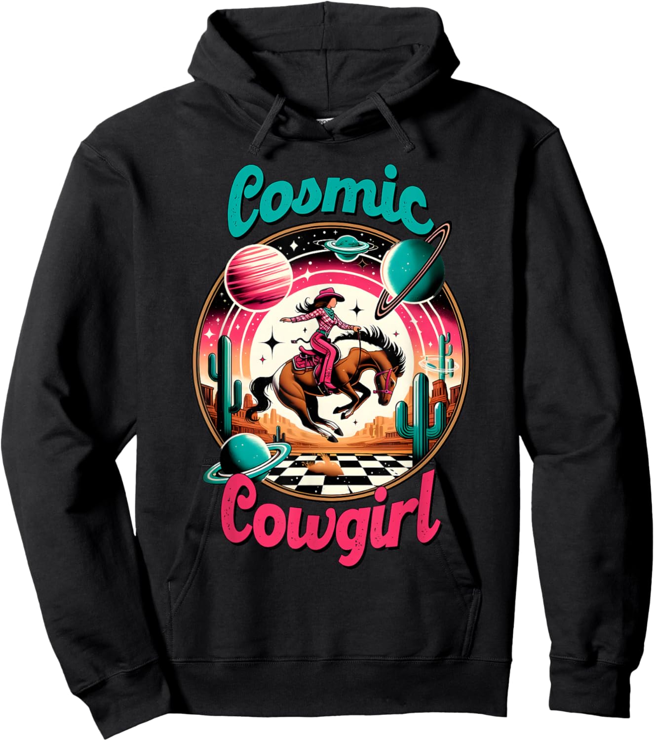 Cosmic Cowgirl Retro Astronaut Planets Outer Space Sci Fi Hoodie - Hoodie | Black