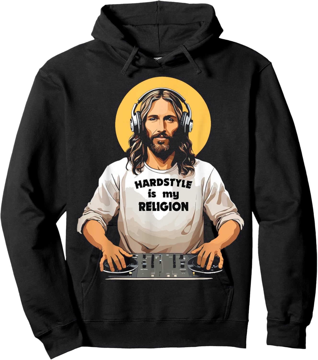 Techno Merch HARDSTYLE IS MY RELIGION Jesus Hardstyle Hoodie - Hoodie | Black