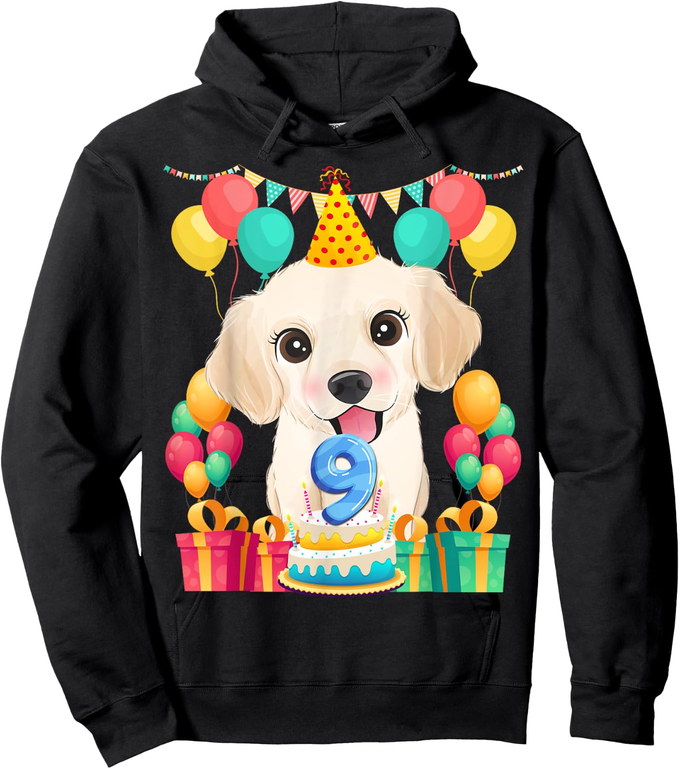 Golden Retriever 9th Birthday 9 Year Old Cute Dog Lover Gift Hoodie - Hoodie | Black