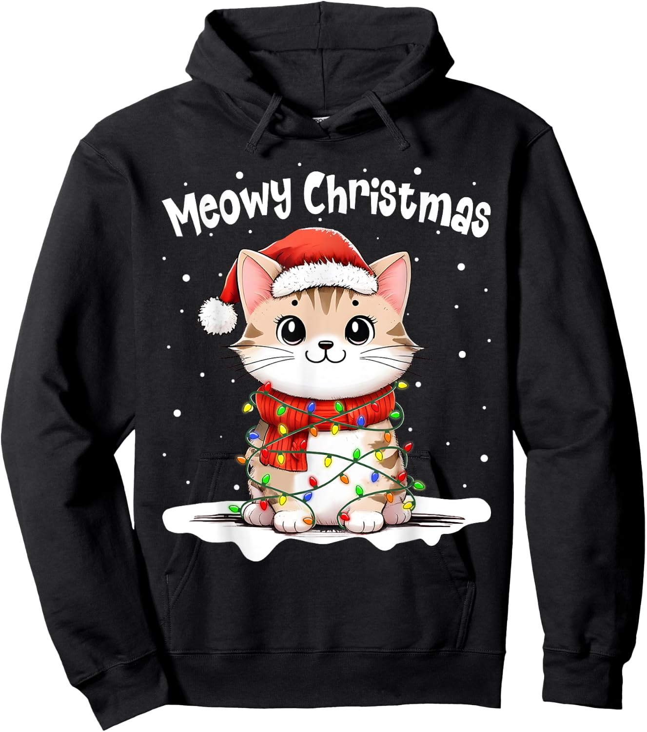 Meowy Catmas Cat Christmas Cute Kitten Cat Santa Xmas Family Women Kids Hoodie - Hoodie | Black