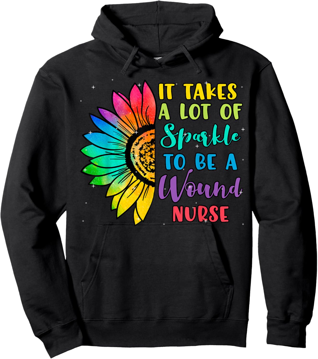 Wound Care Nurse Ostomy RN Practitioner Sunflower Sparkle Hoodie - Hoodie | Black