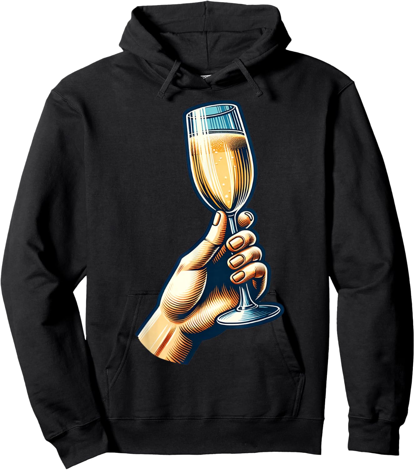 Hand Holding Champagne Glass Cheerful Toast Illustration Hoodie - Hoodie | Black