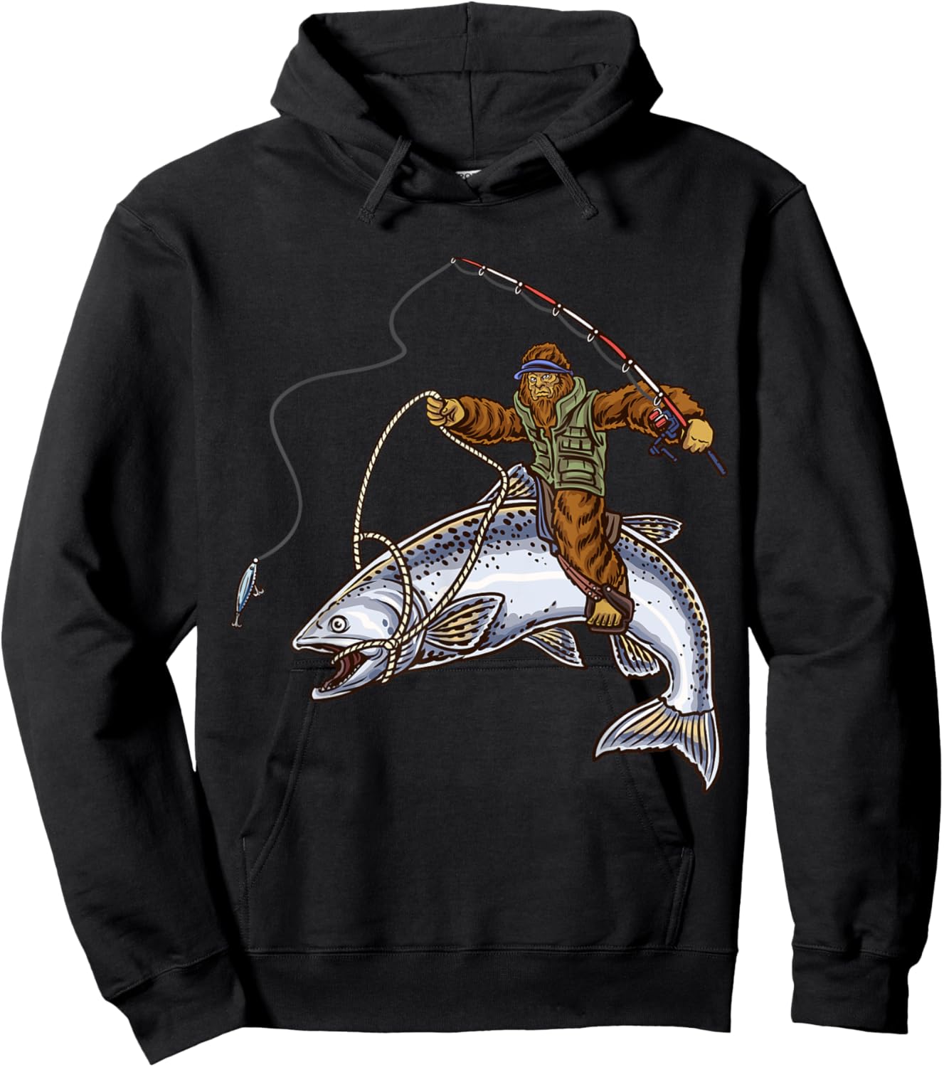King Salmon Fishing Trout Hunting Bigfoot Fishermen Hoodie - Hoodie | Black