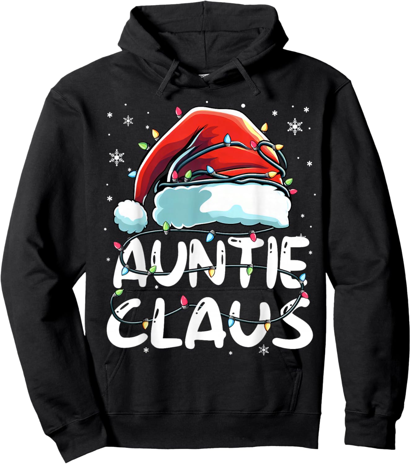Auntie Claus Christmas Lights Matching Family Xmas Pajama Hoodie - Hoodie | Black
