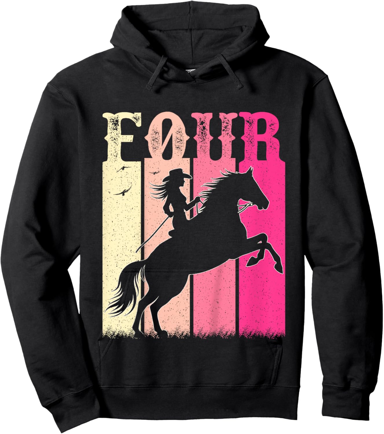 4th Birthday Cowgirl Girls 4 Year Old Rodeo Horse Vintage Hoodie - Hoodie | Black