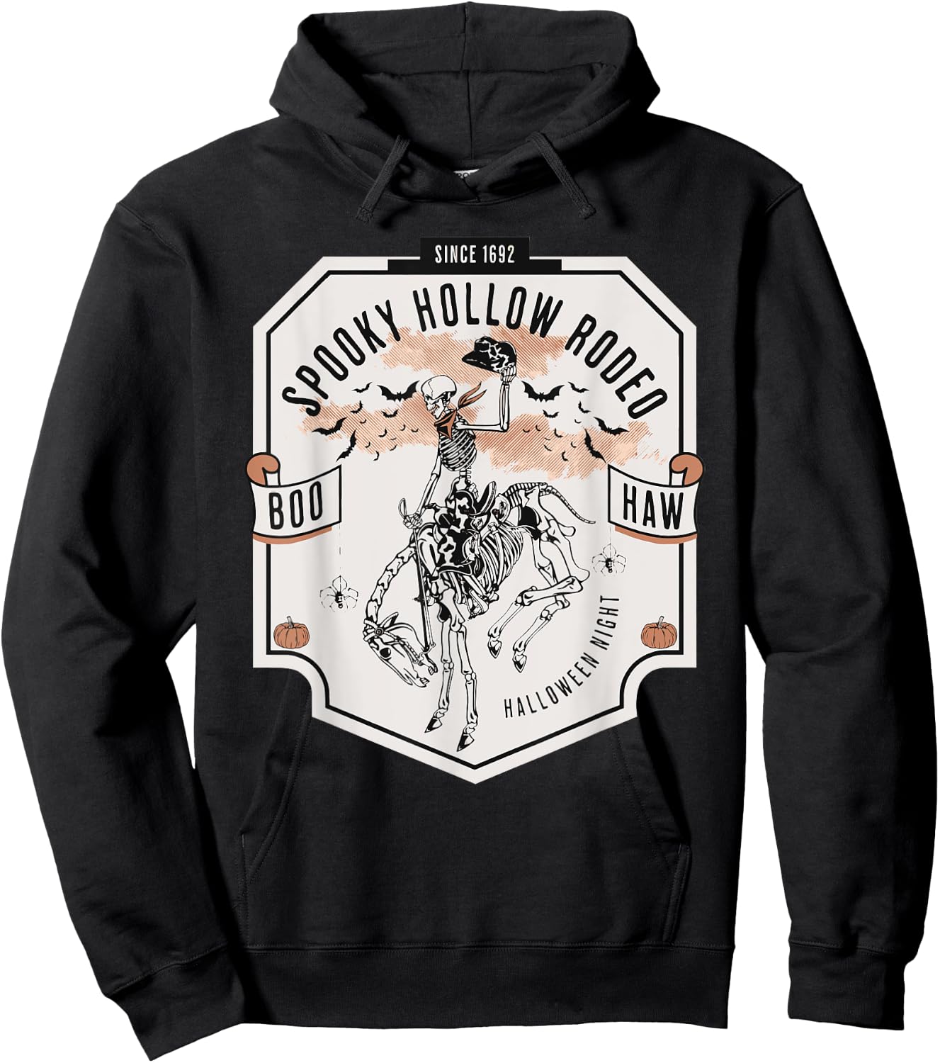 Spooky Hollow Rodeo Western Skeleton Cowboy Halloween Hoodie - Hoodie | Black