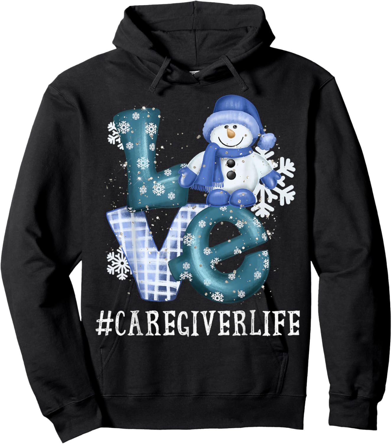Caregiver Love Snowman Xmas Funny Winter Season Christmas Hoodie - Hoodie | Black