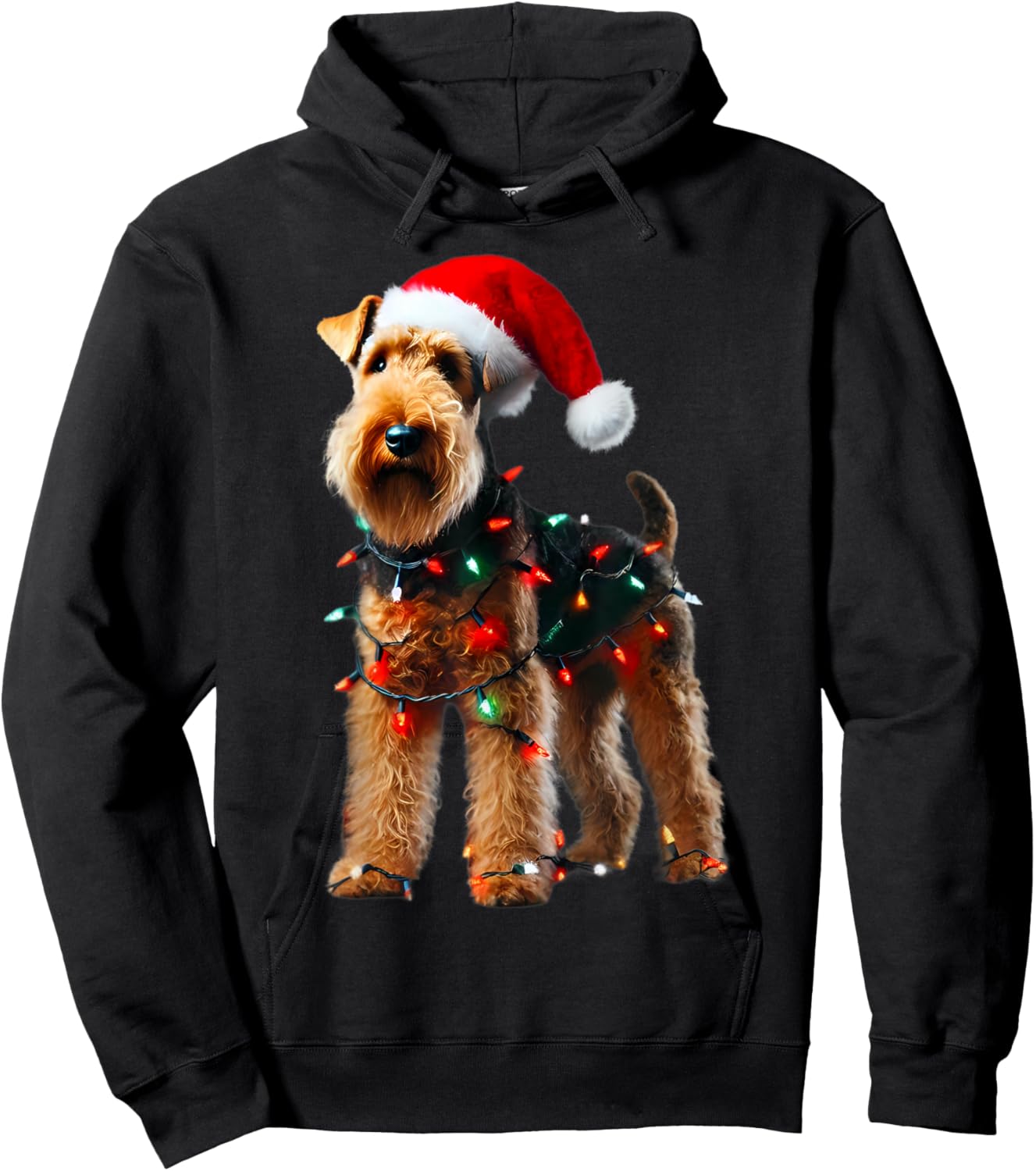 Welsh Terrier Santa Hat Christmas Lights Dog Owner Mom Dad Hoodie - Hoodie | Black