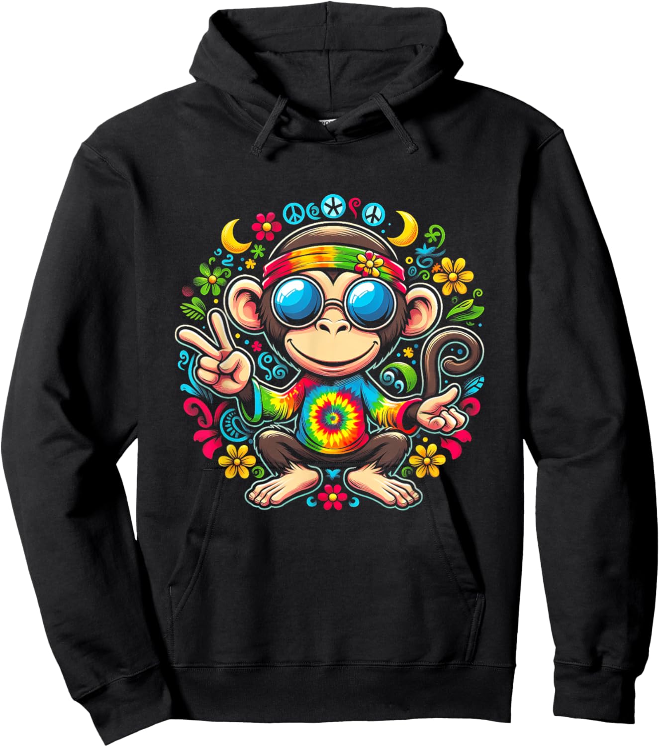 Monkey Peace Sign Tie Dye For Boys And Girl Hippie Colorful Hoodie - Hoodie | Black