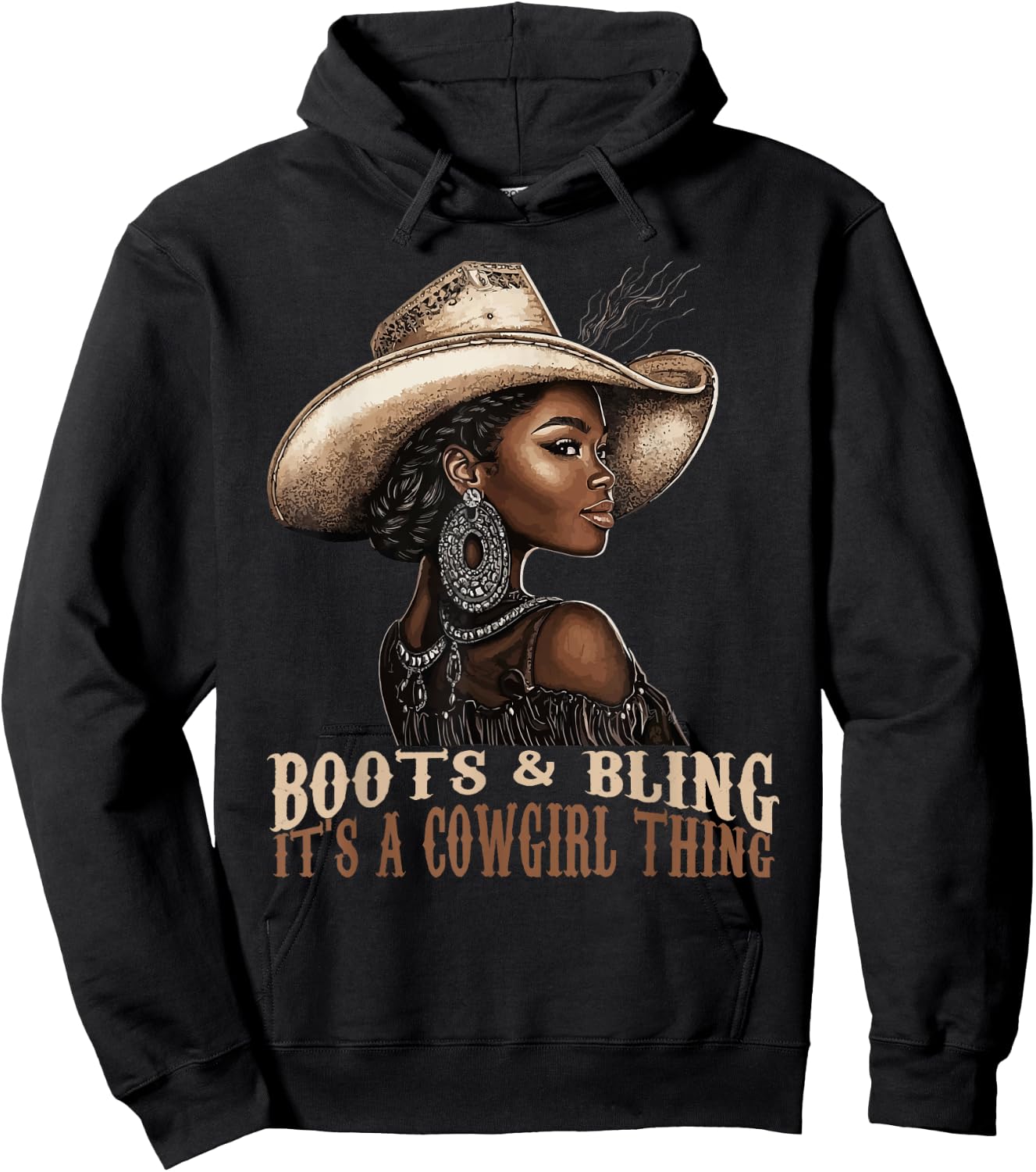 Boots and Bling it's Cowgirl Thing Western Country Melanin Hoodie - Hoodie | Black