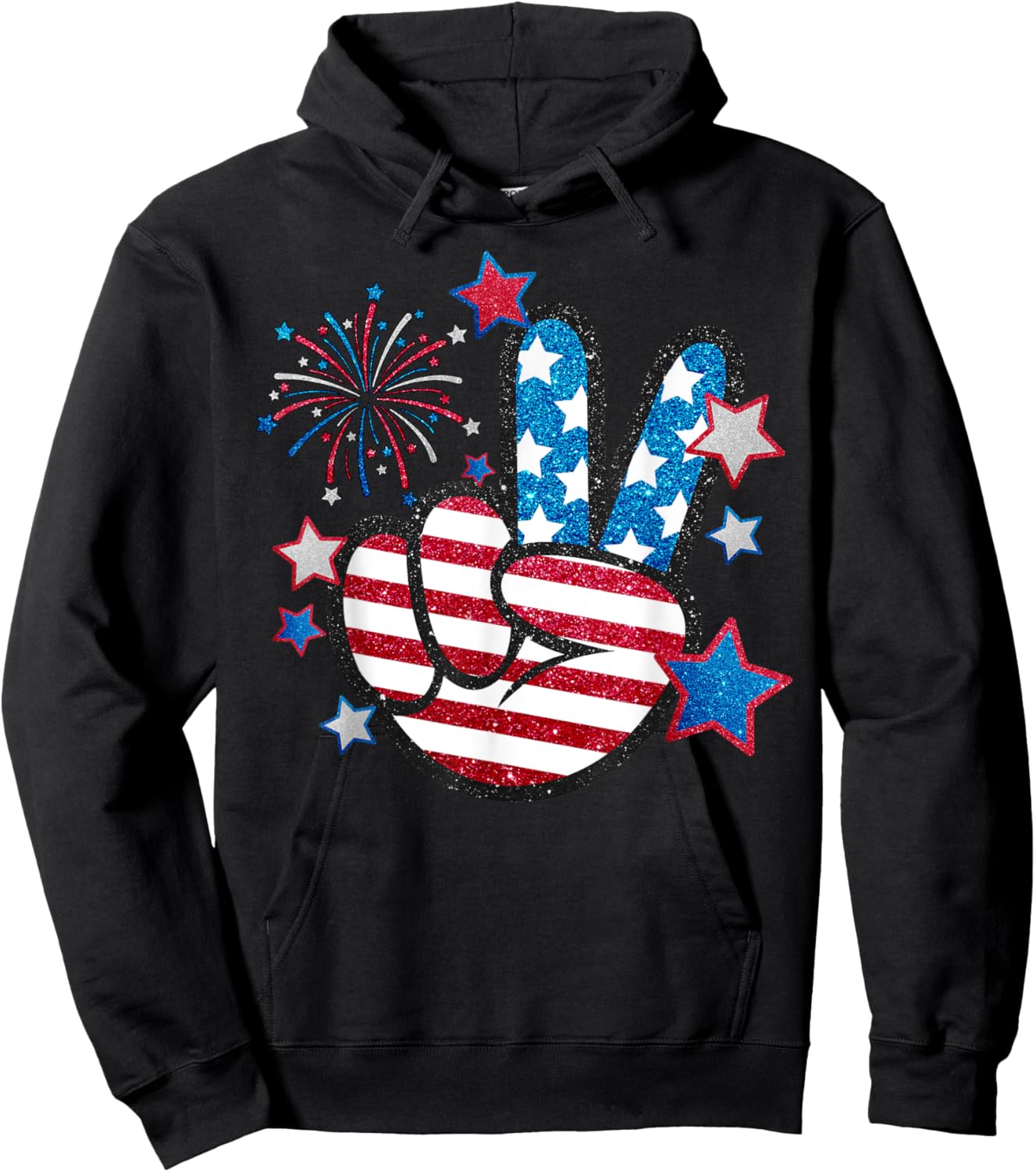 American Flag Peace Sign Hand Fourth of July Men Women Kid Hoodie - Hoodie | Black