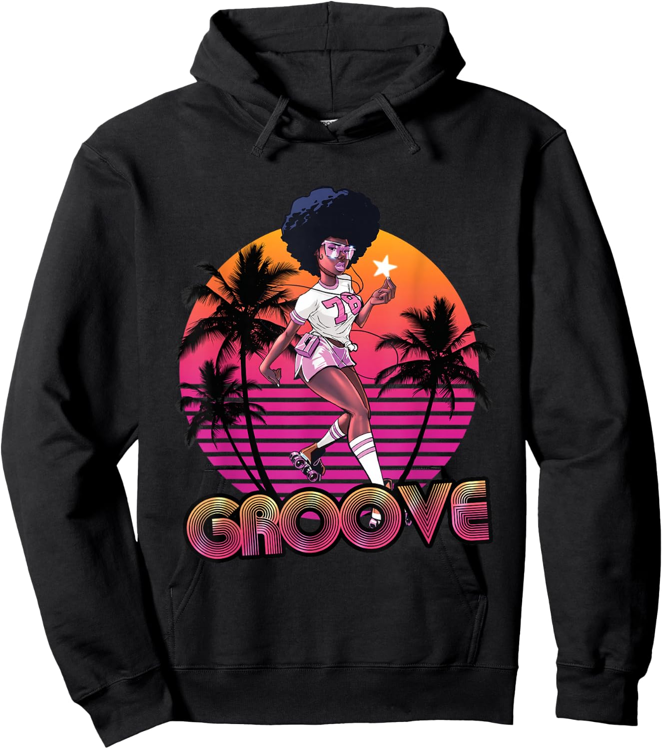 Afro Groove Roller Skates Retro 80s 70s Disco Funk Star Hoodie - Hoodie | Black