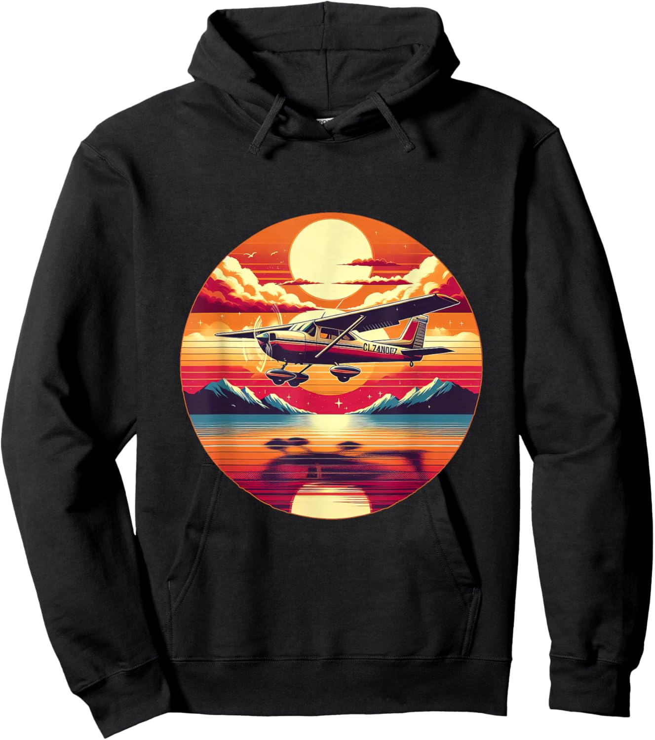 C-172 Skyhawk Vintage C172 Airplane Retro Sunset Pilot Hoodie - Hoodie | Black